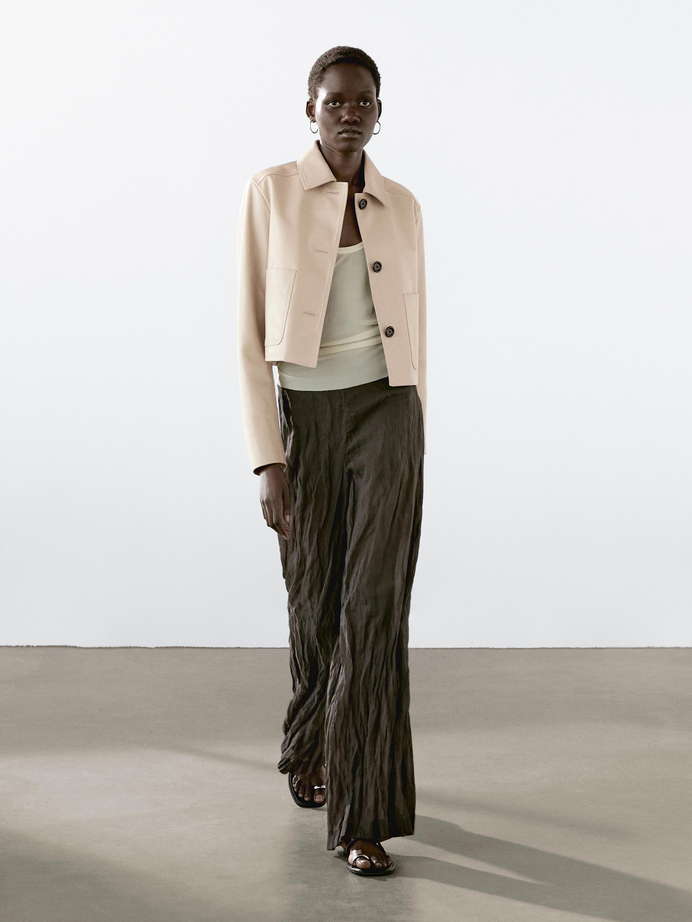 Cropped nappa leather jacket