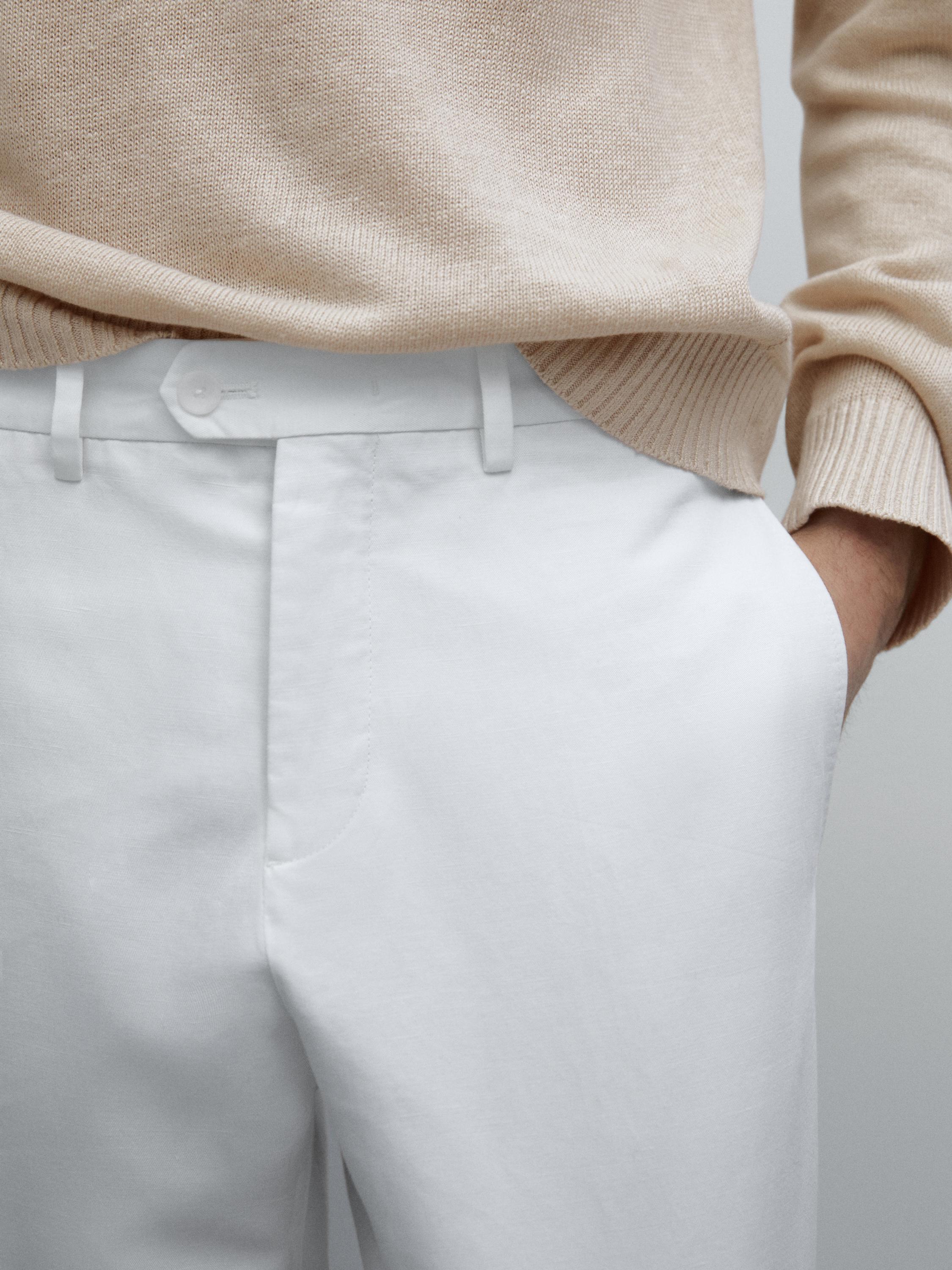 Cotton blend tapered fit trousers