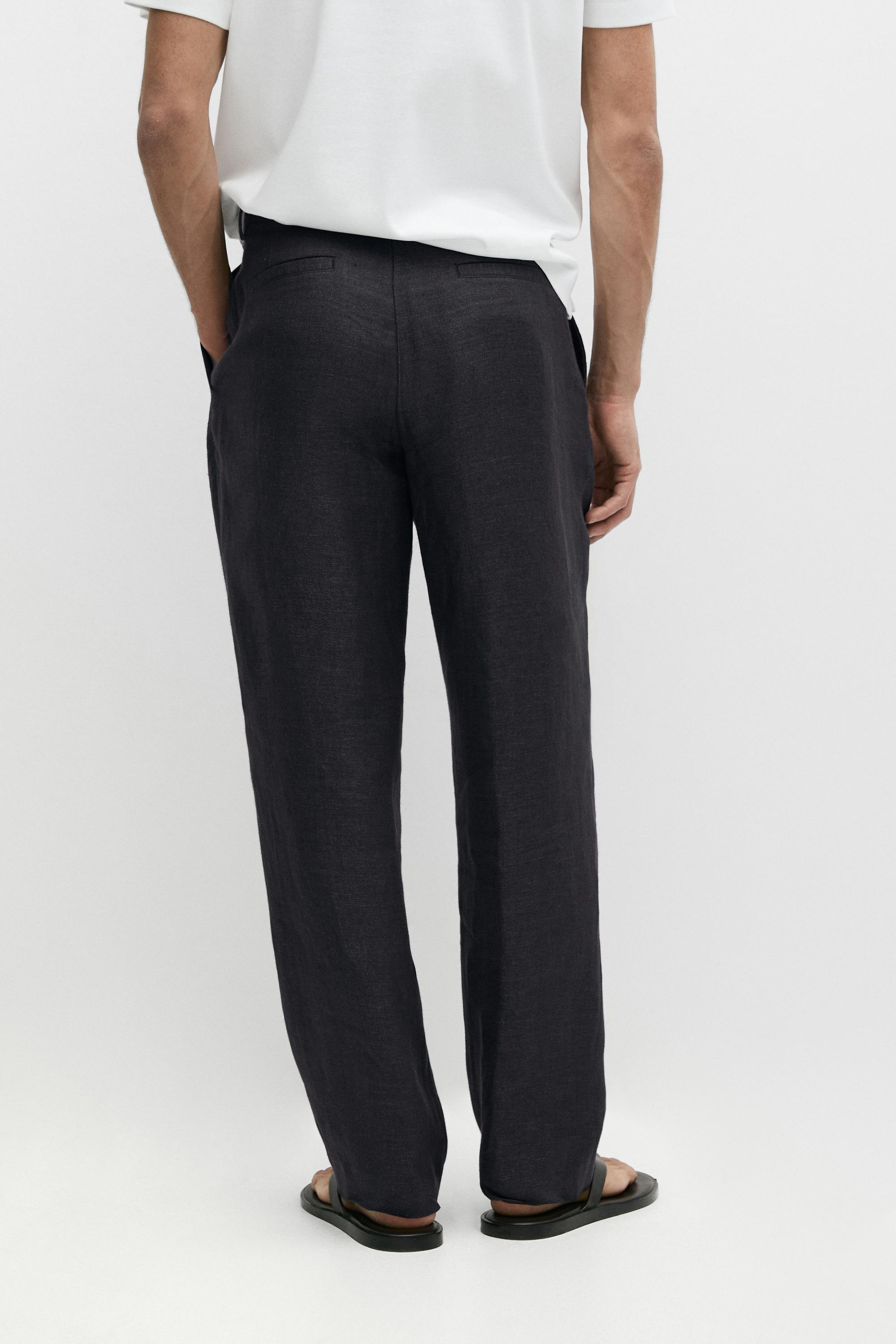 100% linen total look melange trousers — INK BLUE