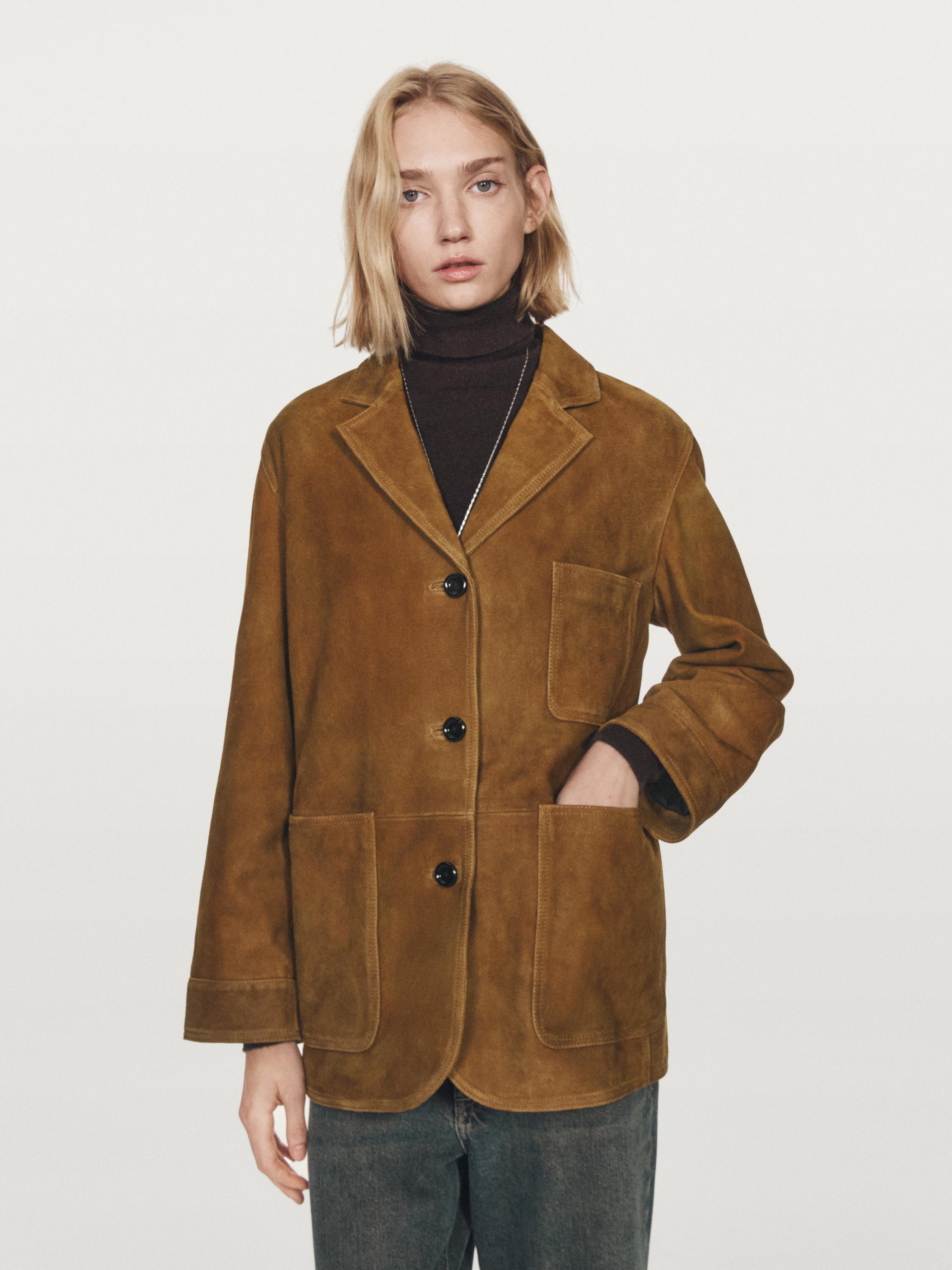 Suede leather blazer with pockets