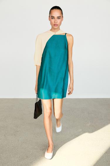 Linen blend mini dress — BLUE 1