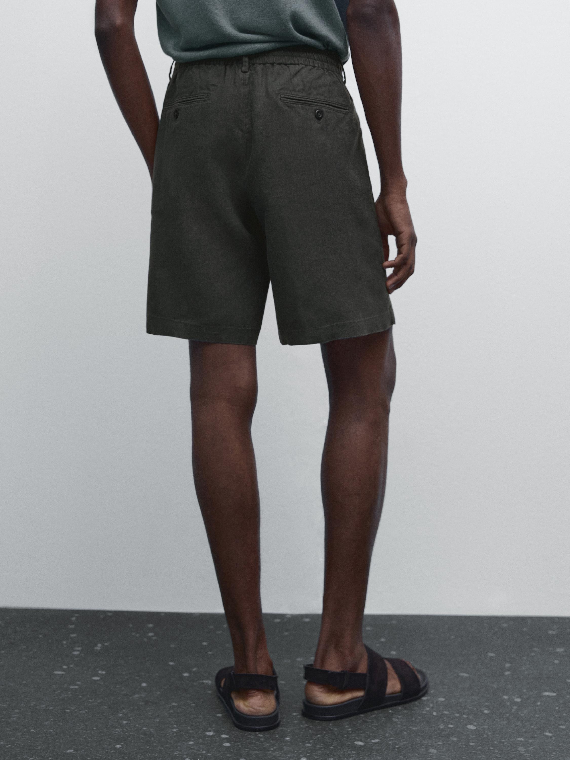 100% linen semi-jogger fit Bermuda shorts