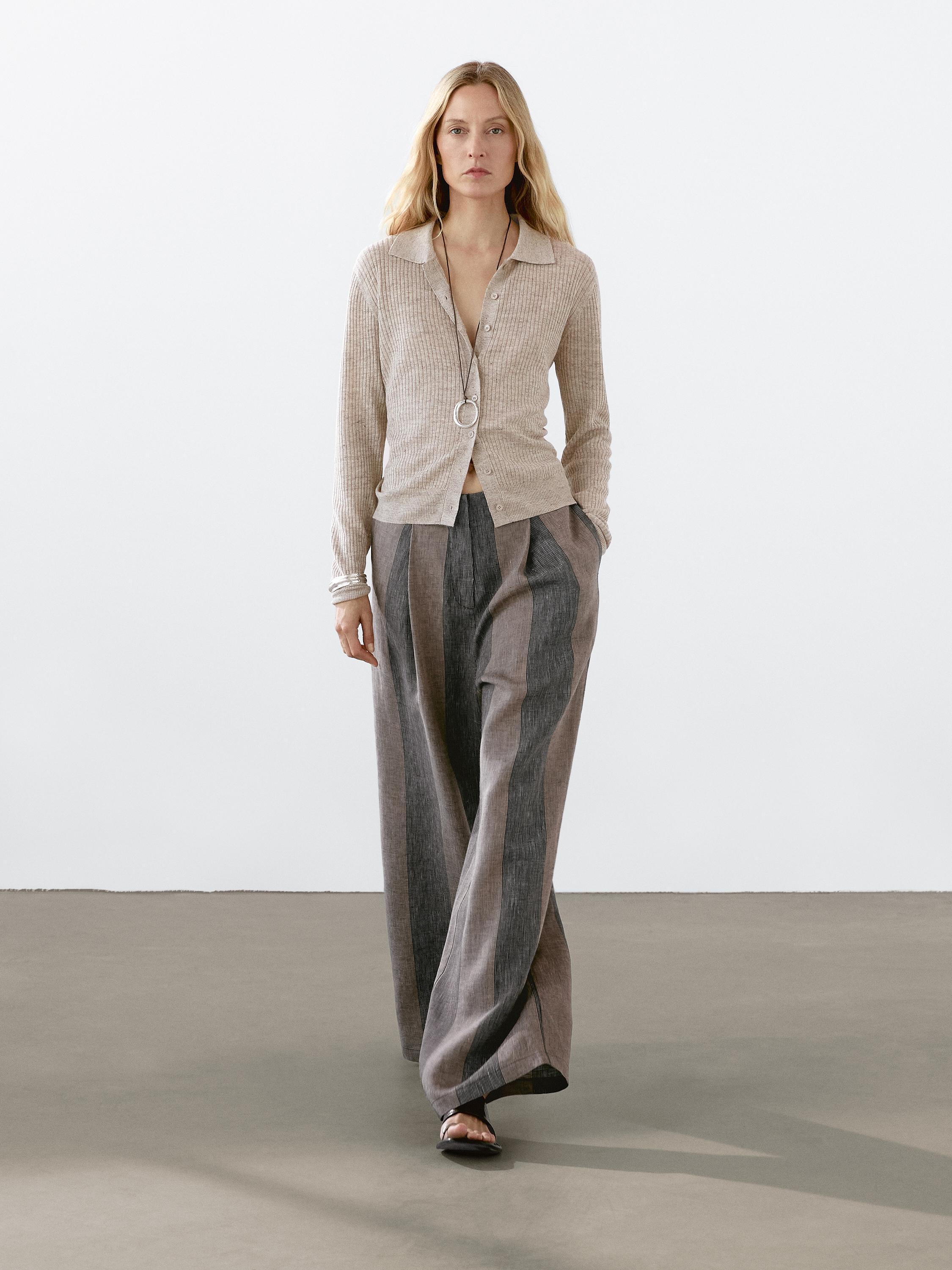 كارديغان بحياكة مرقطة من الكتان المخلوط