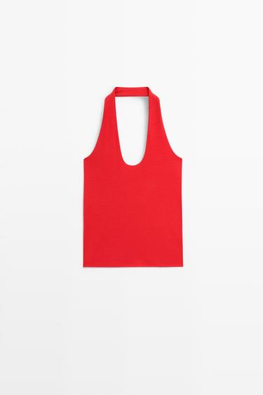 Cotton modal blend halter top — RED 2