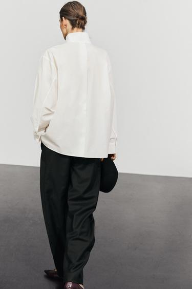 Poplin shirt with stand collar and pocket detail — WHITE 5