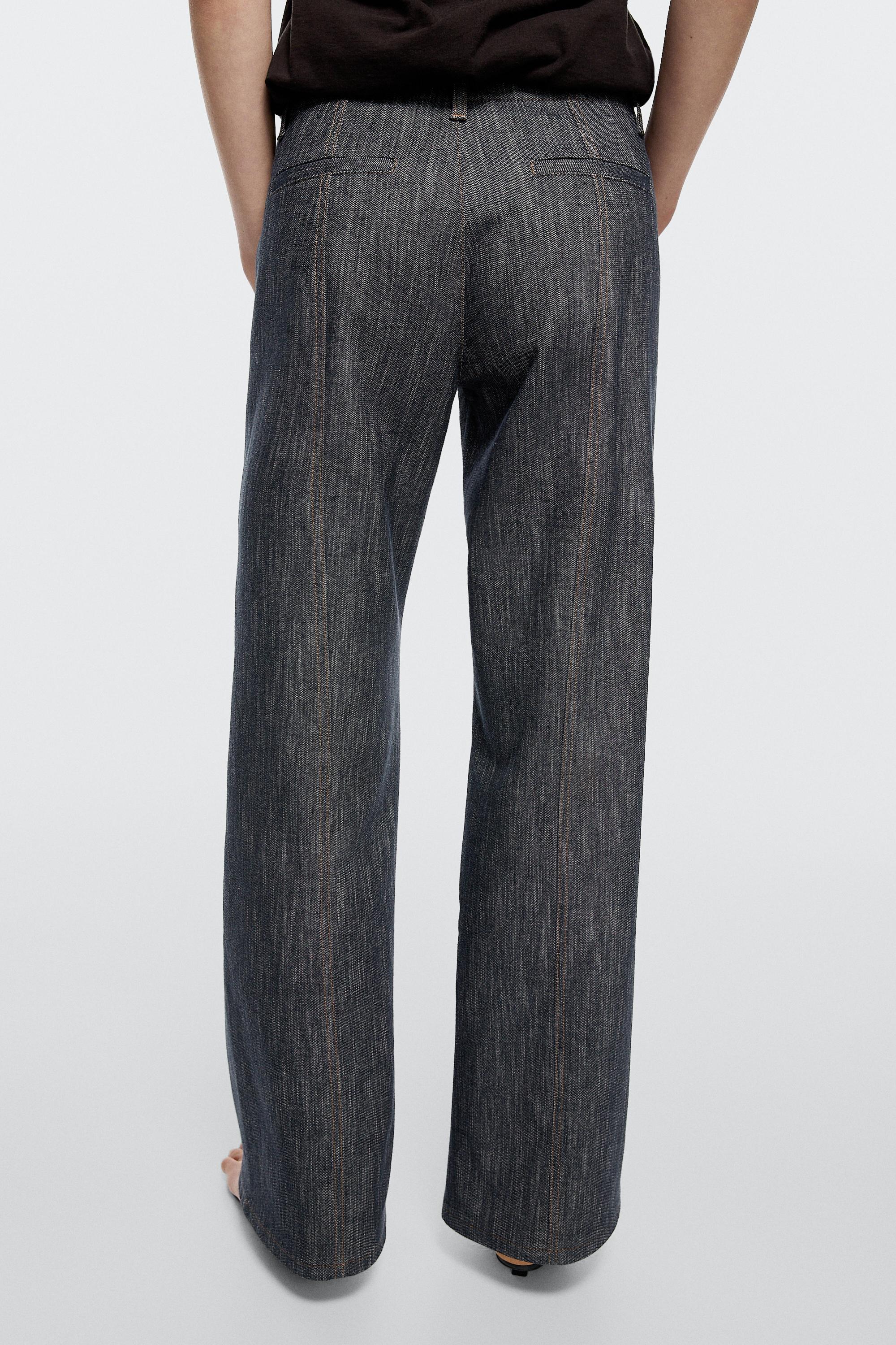 Massimo Dutti Geniş paça denim görünümlü pantolon görsel 7