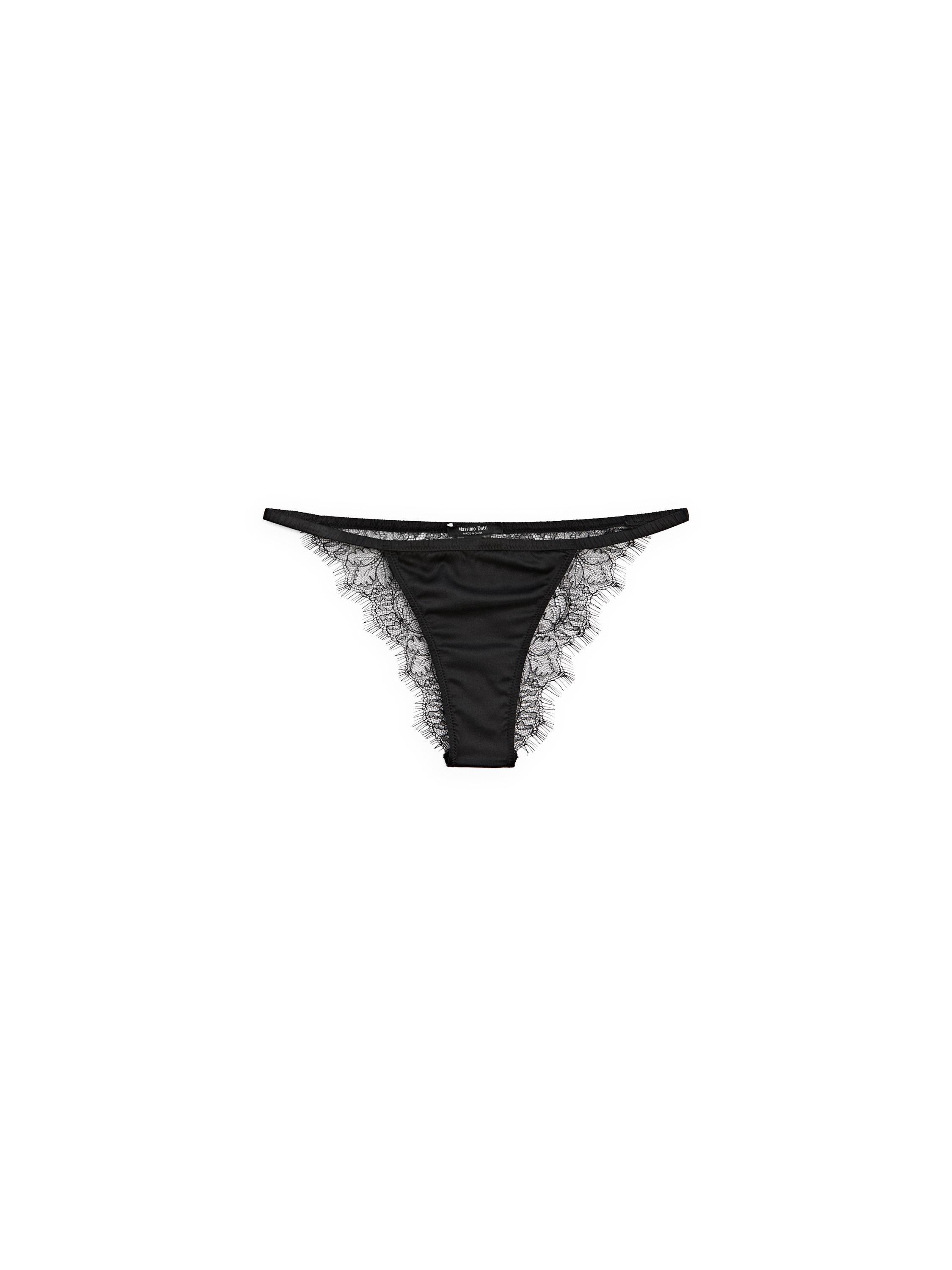 Silk blend briefs with lace detail — BLACK