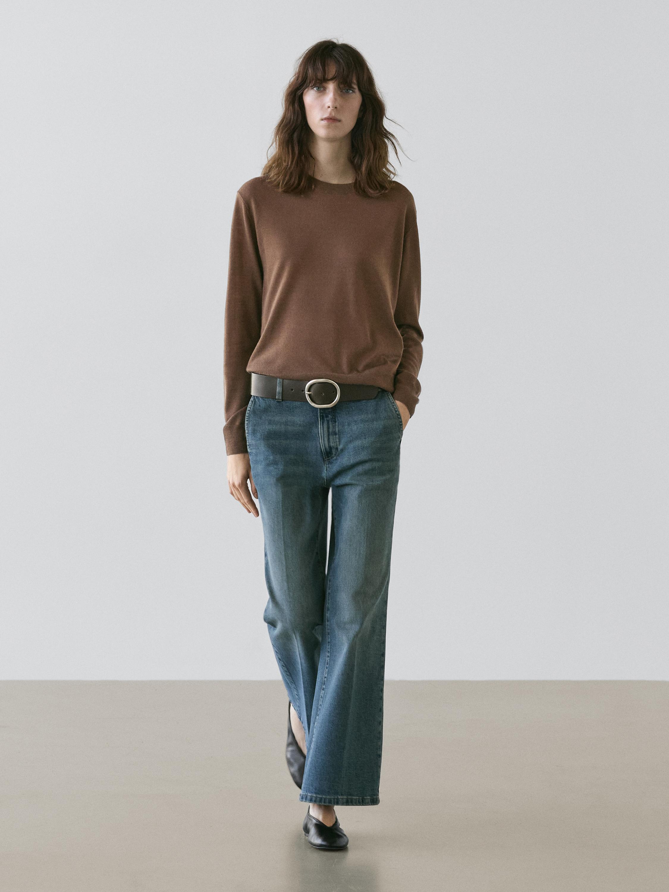 100% 울 파인 니트 크루넥 스웨터