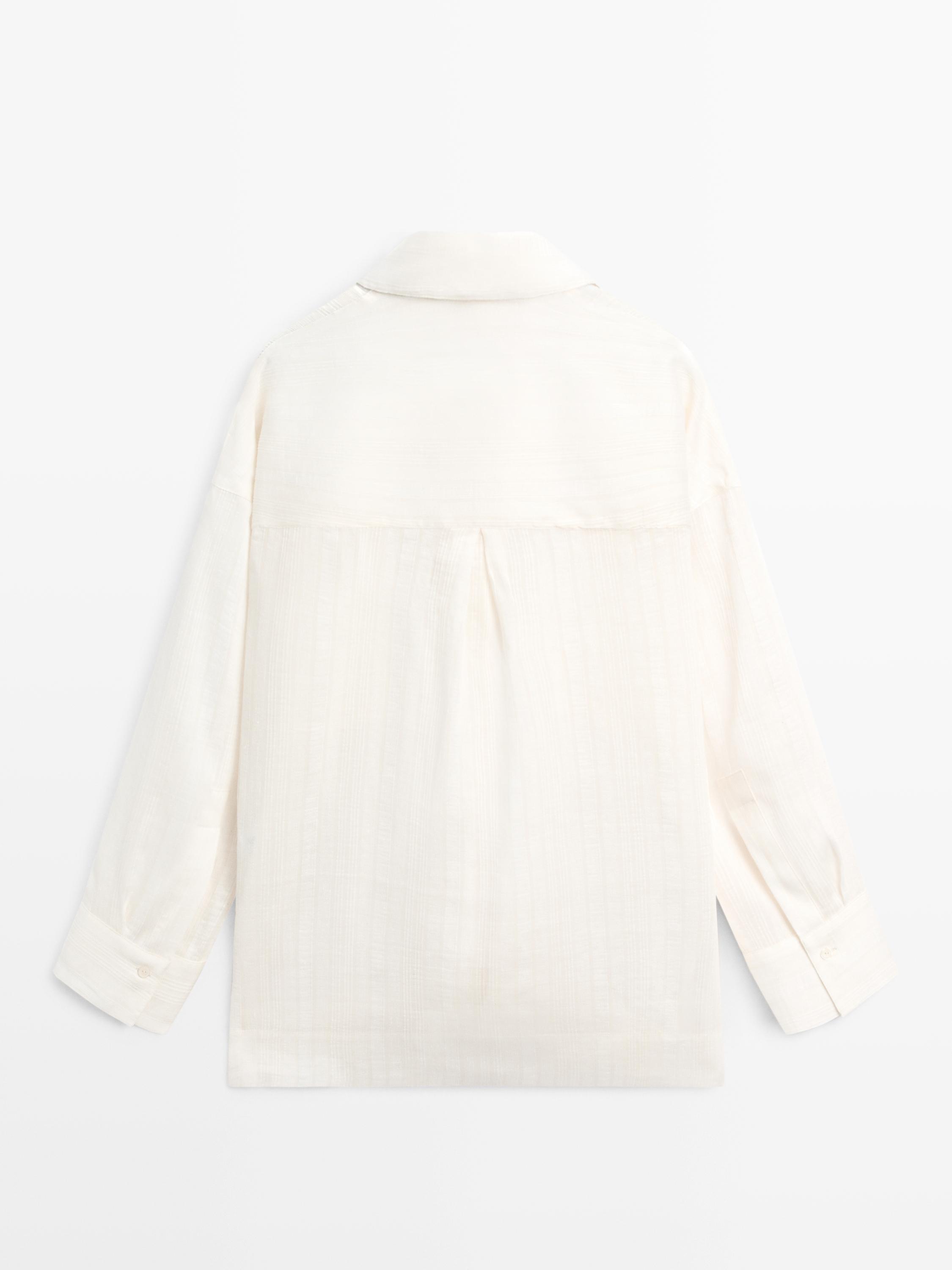 Flowing linen and cotton shirt with opening — Off white