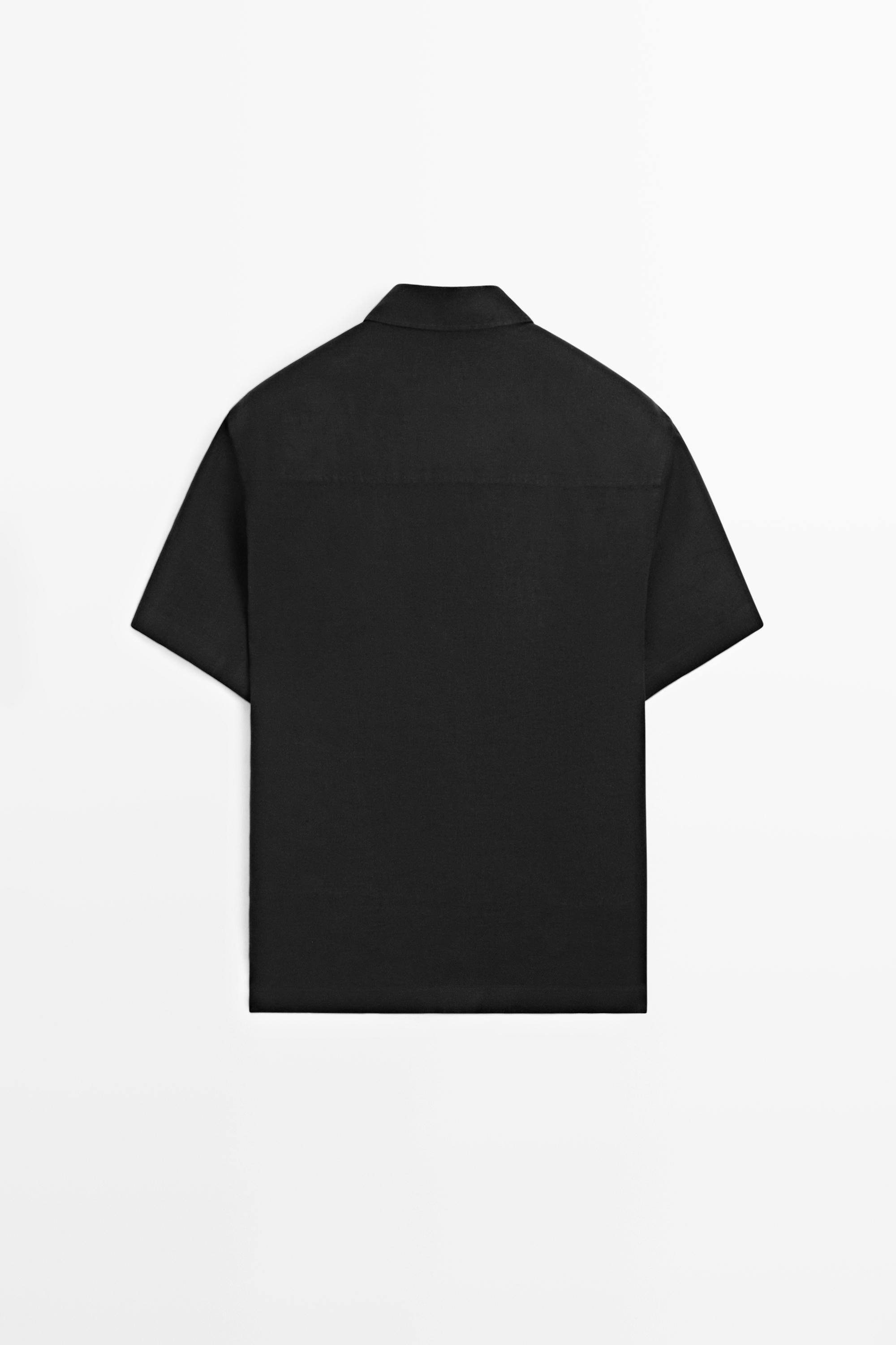 100% linen regular fit short sleeve shirt — BLACK