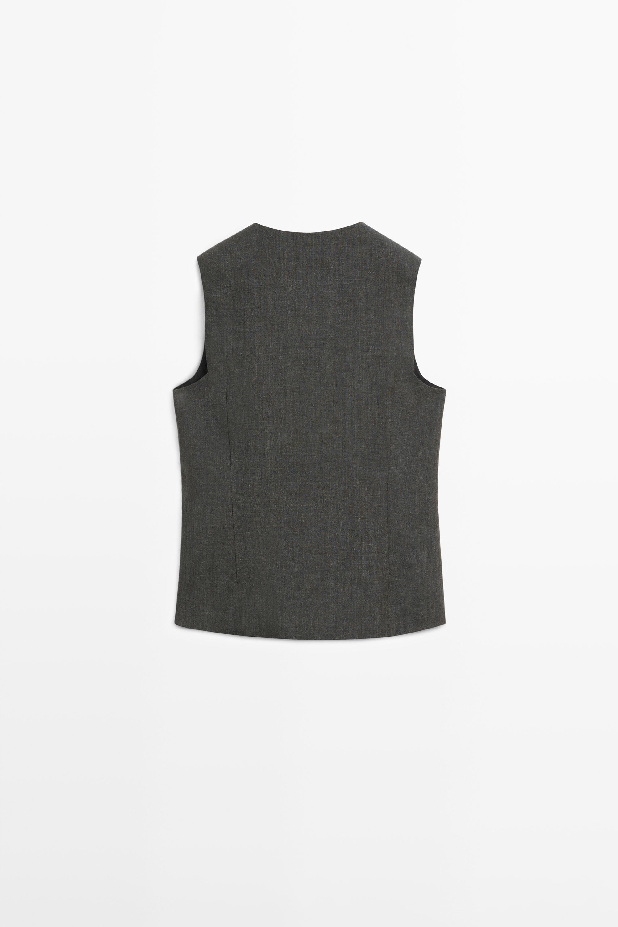 Melange linen double-breasted waistcoat with buttons — BLUISH GREEN