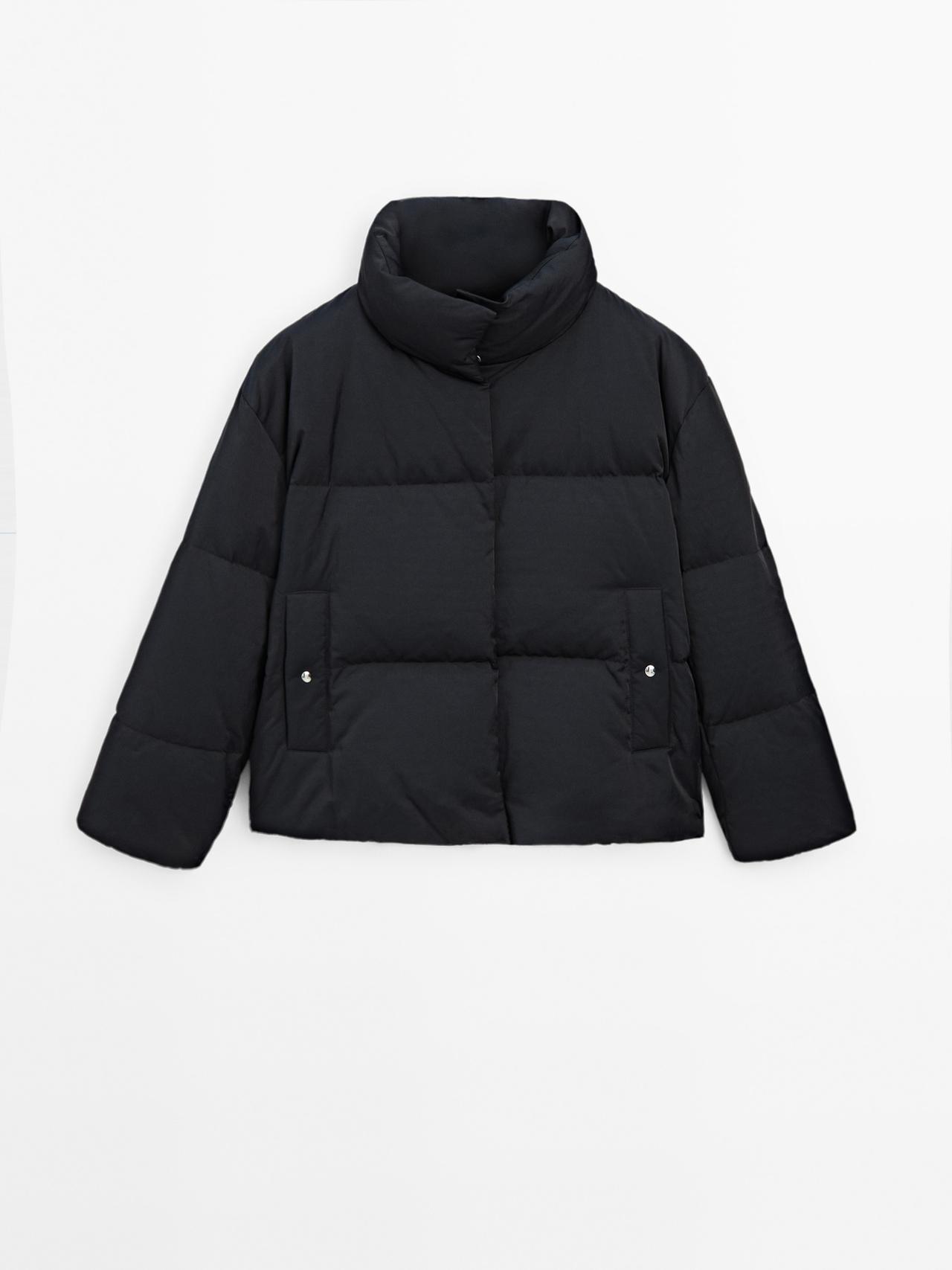 Massimo Dutti - Dame - Dynejakke I Satin Med Dunfyld - Mørkeblå - S