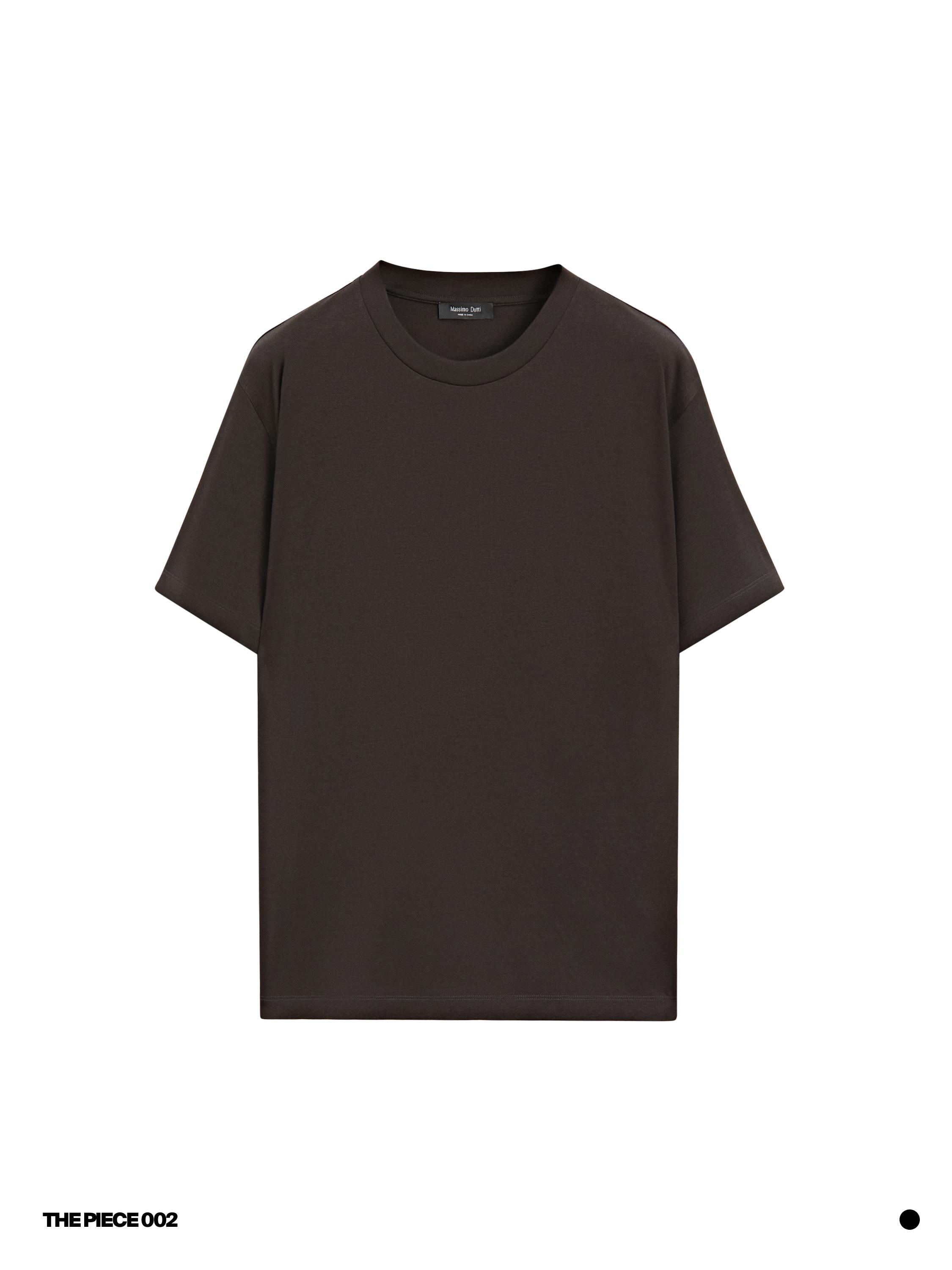 Boxy fit short sleeve cotton blend T-shirt — BROWN