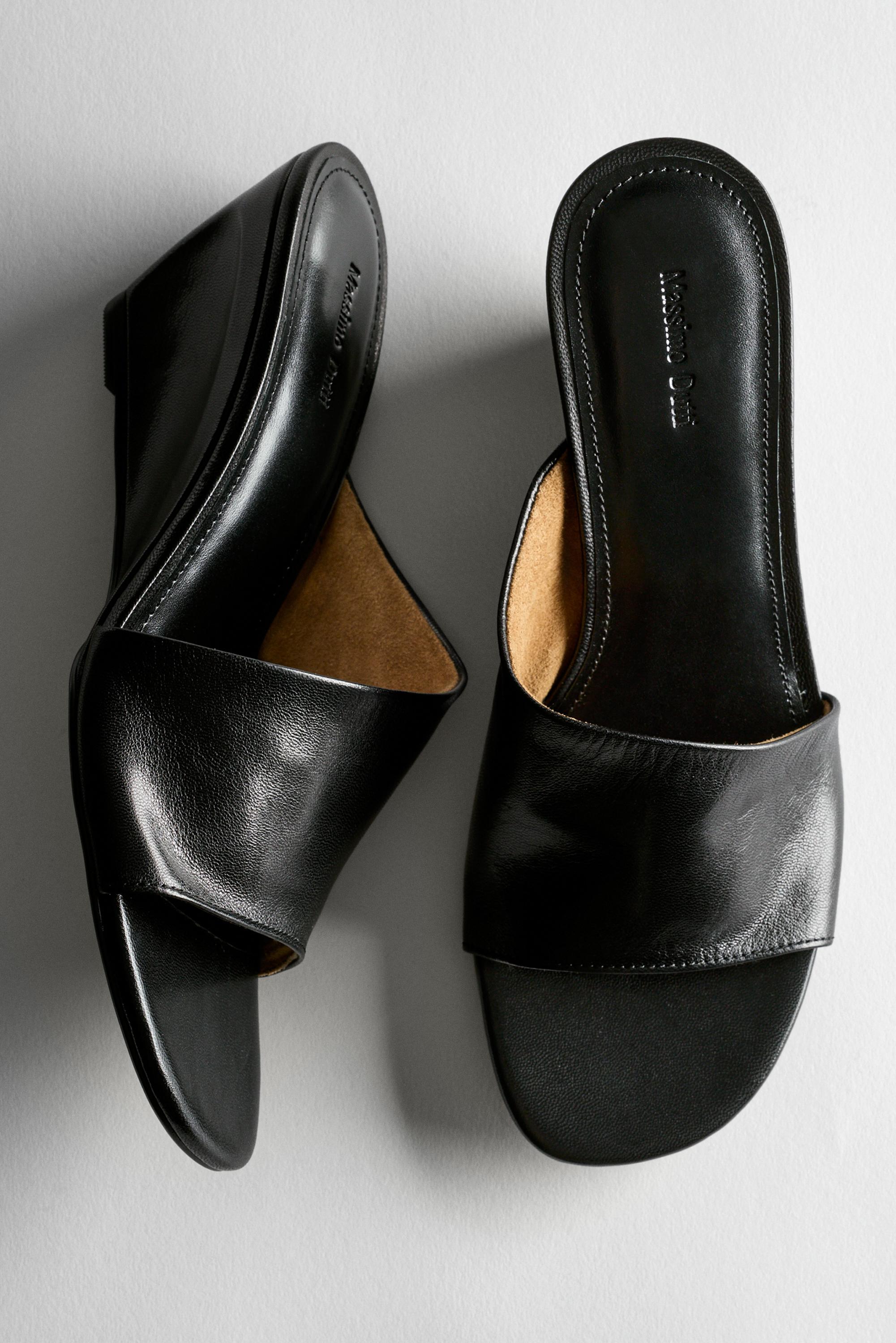 Soft leather wedge heel sandals — BLACK