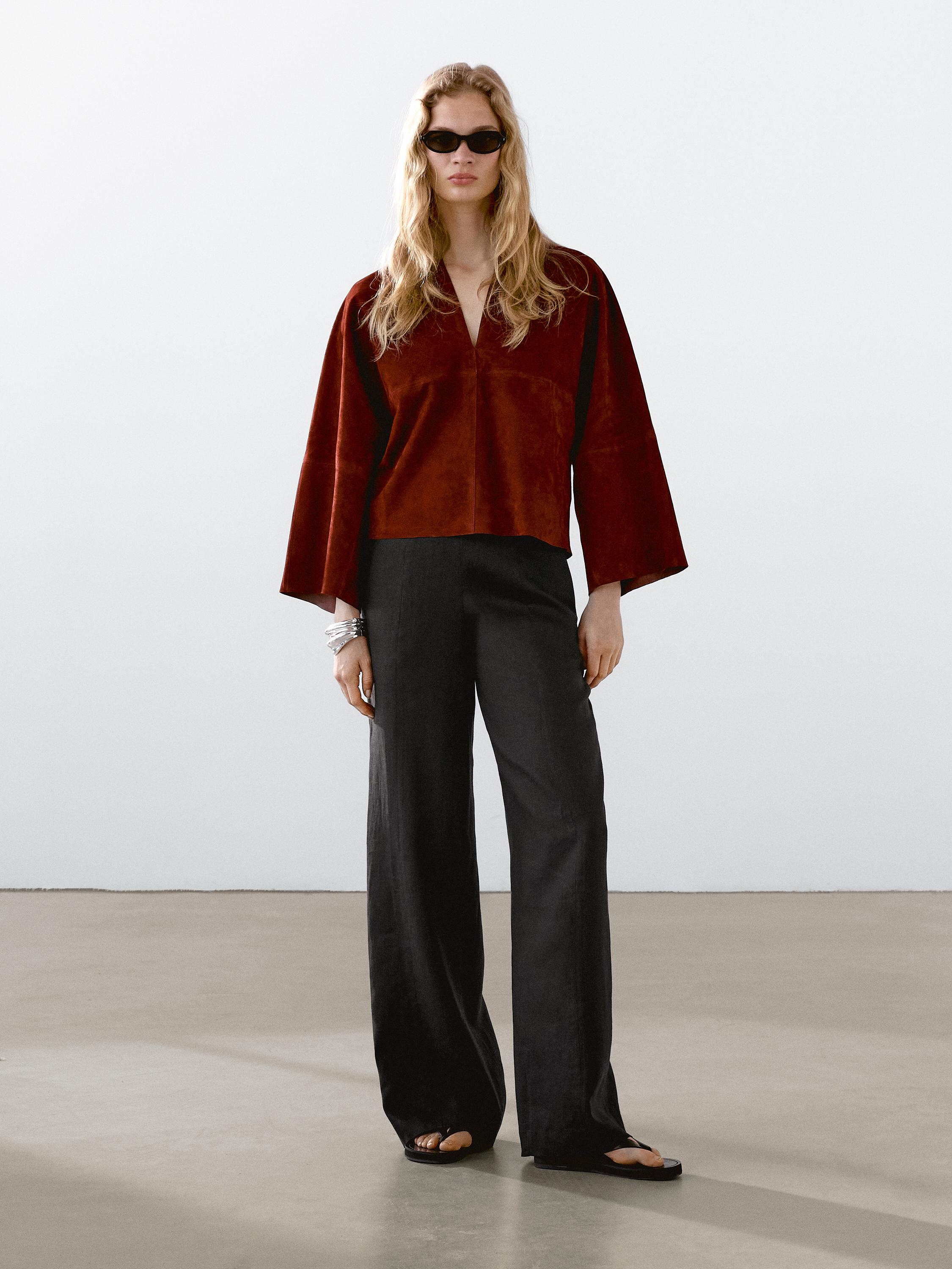 Flowing 100% linen pleated trousers