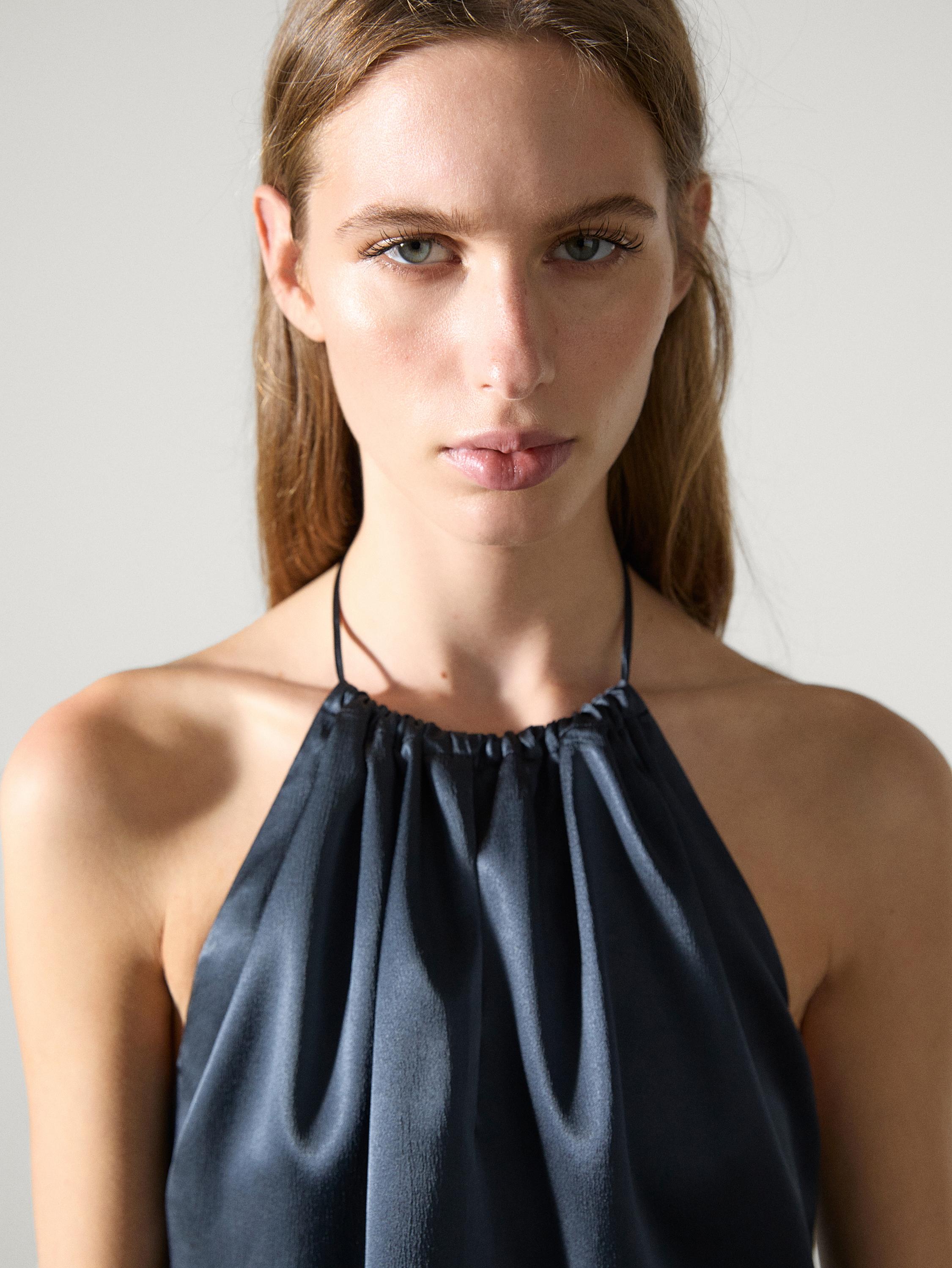 Flowing satin halter top
