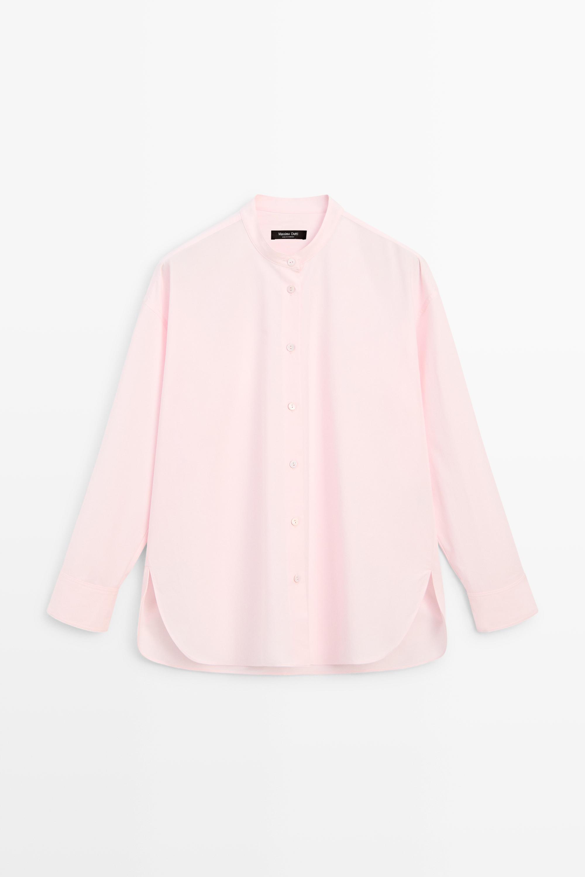 Cotton-blend stand collar shirt
