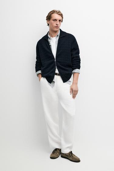 100% cotton braided knit cardigan — NAVY BLUE 1