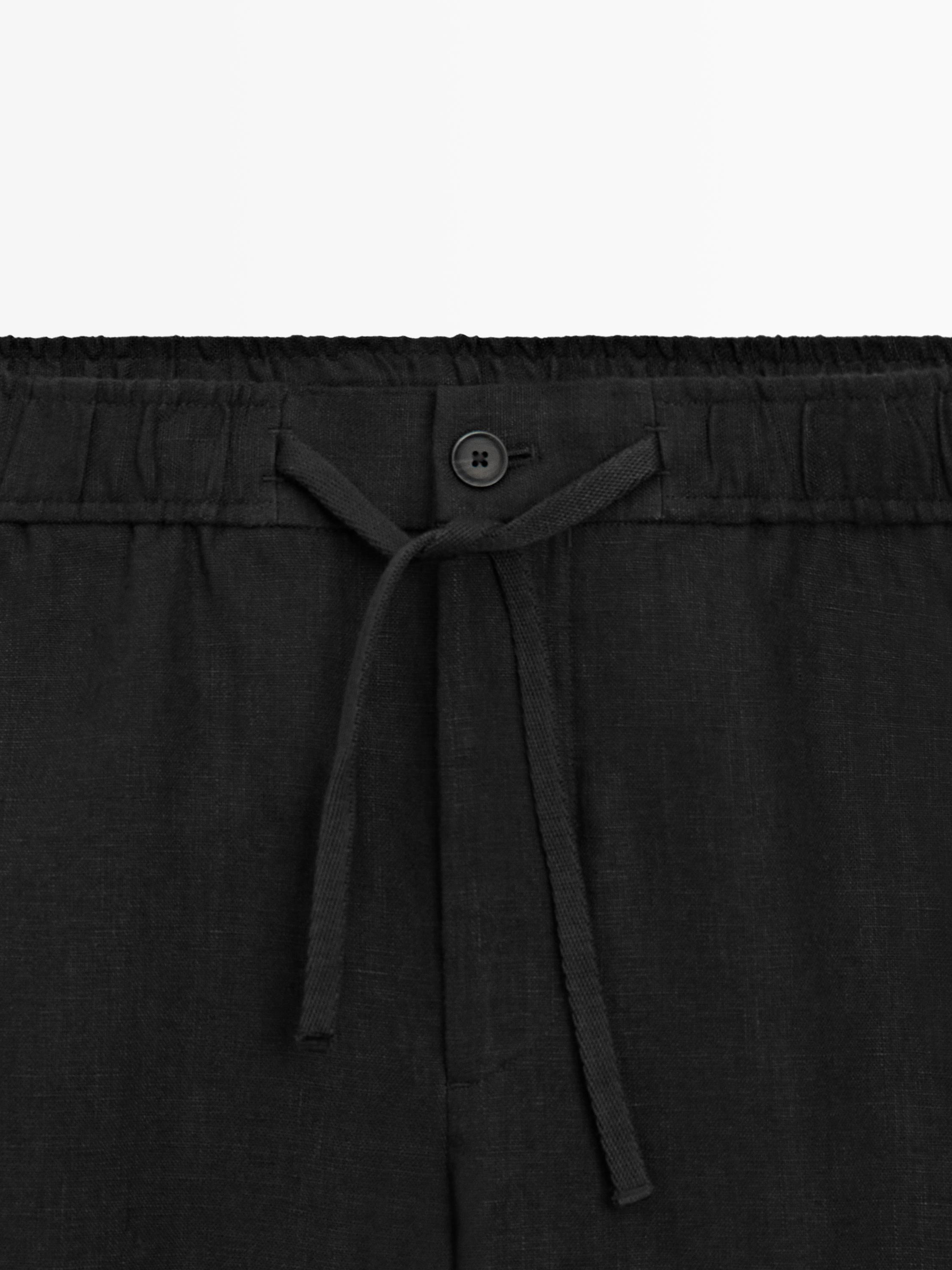 Linen jogger fit pants — BLACK