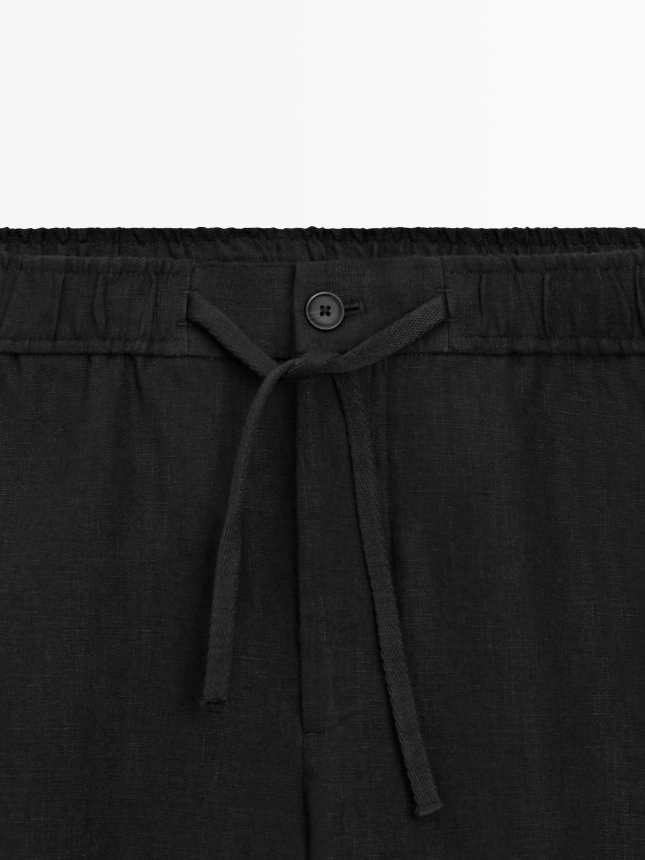 Linen jogger fit pants — BLACK