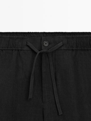Linen jogger fit pants — BLACK 4