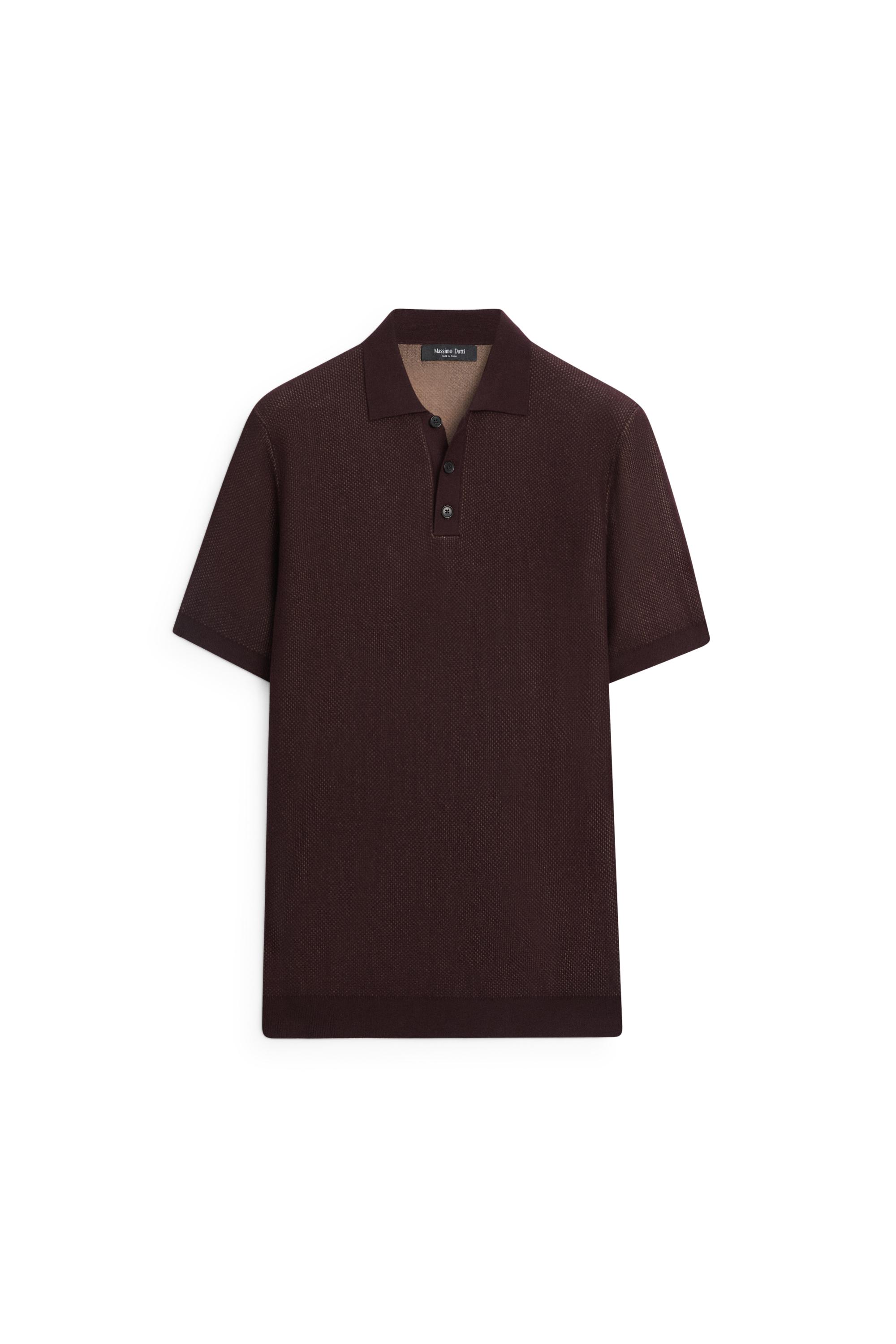 100% cotton textured contrast polo shirt — BURGUNDY