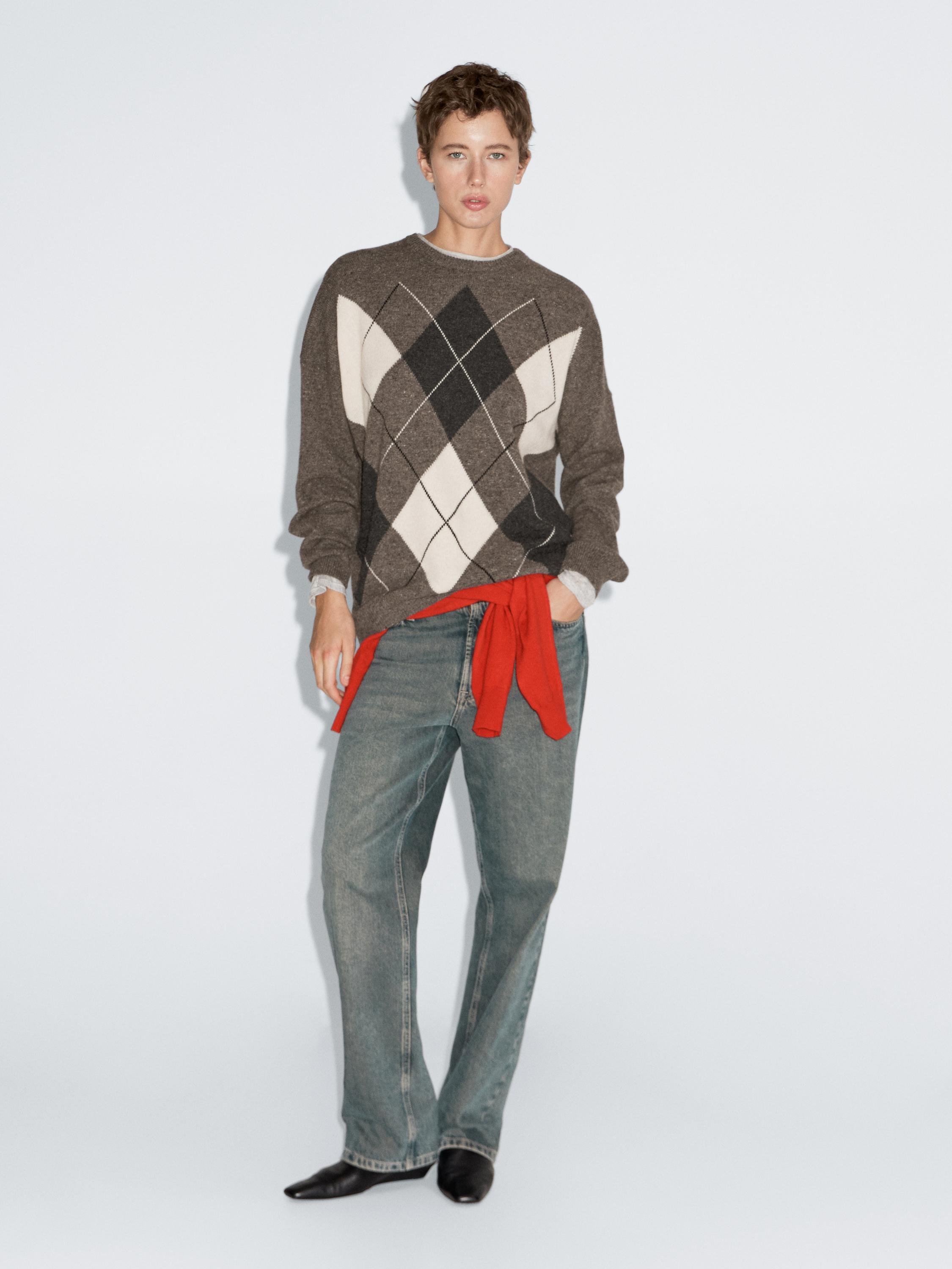 100% wool Argyle knit sweater