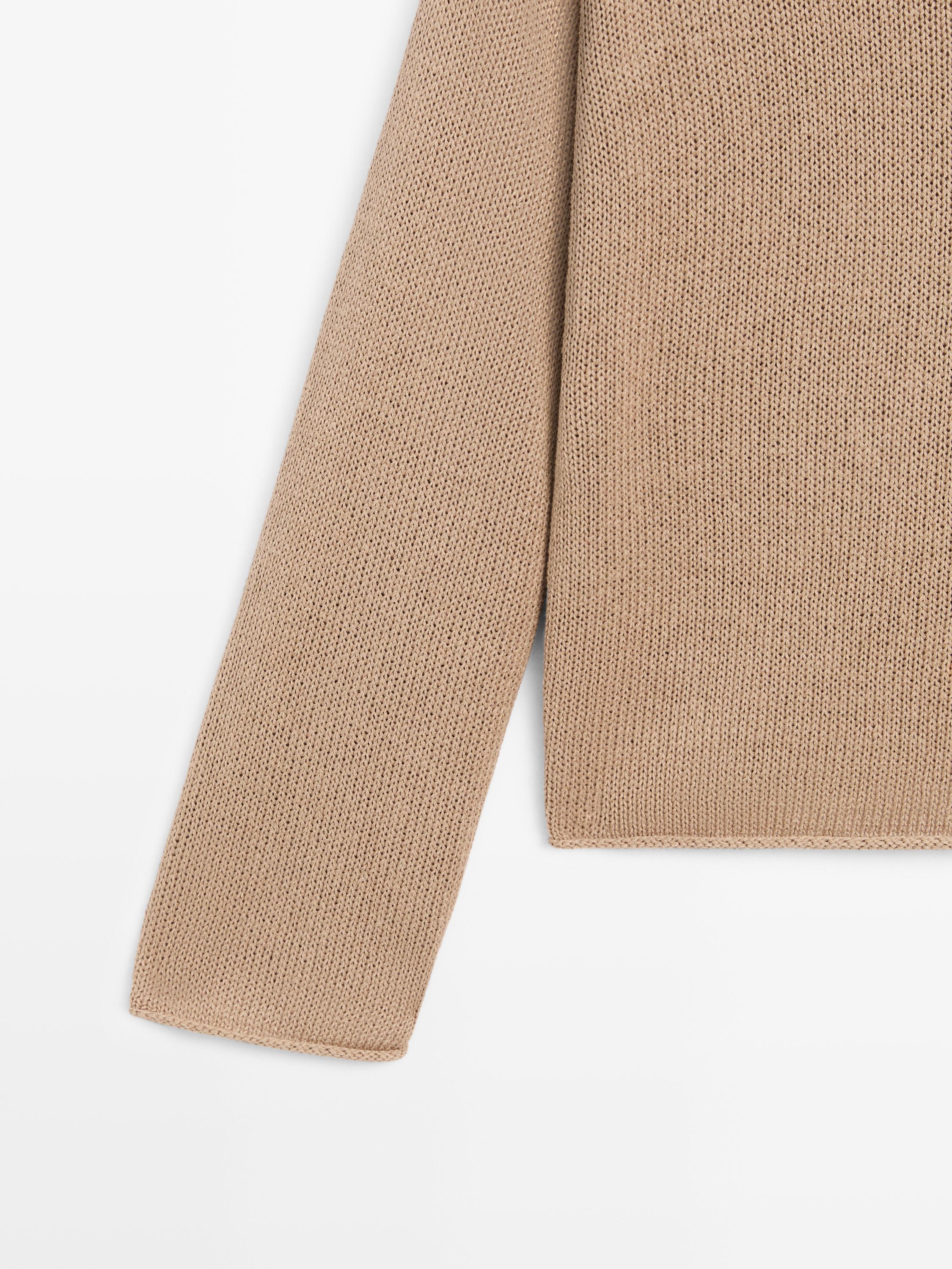 Cotton and linen knit sweater with pocket detail — Washed