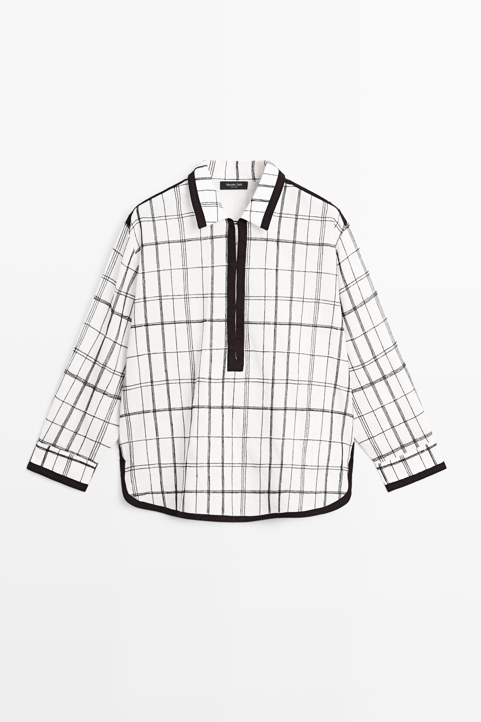 Cotton blend check shirt — WHITE