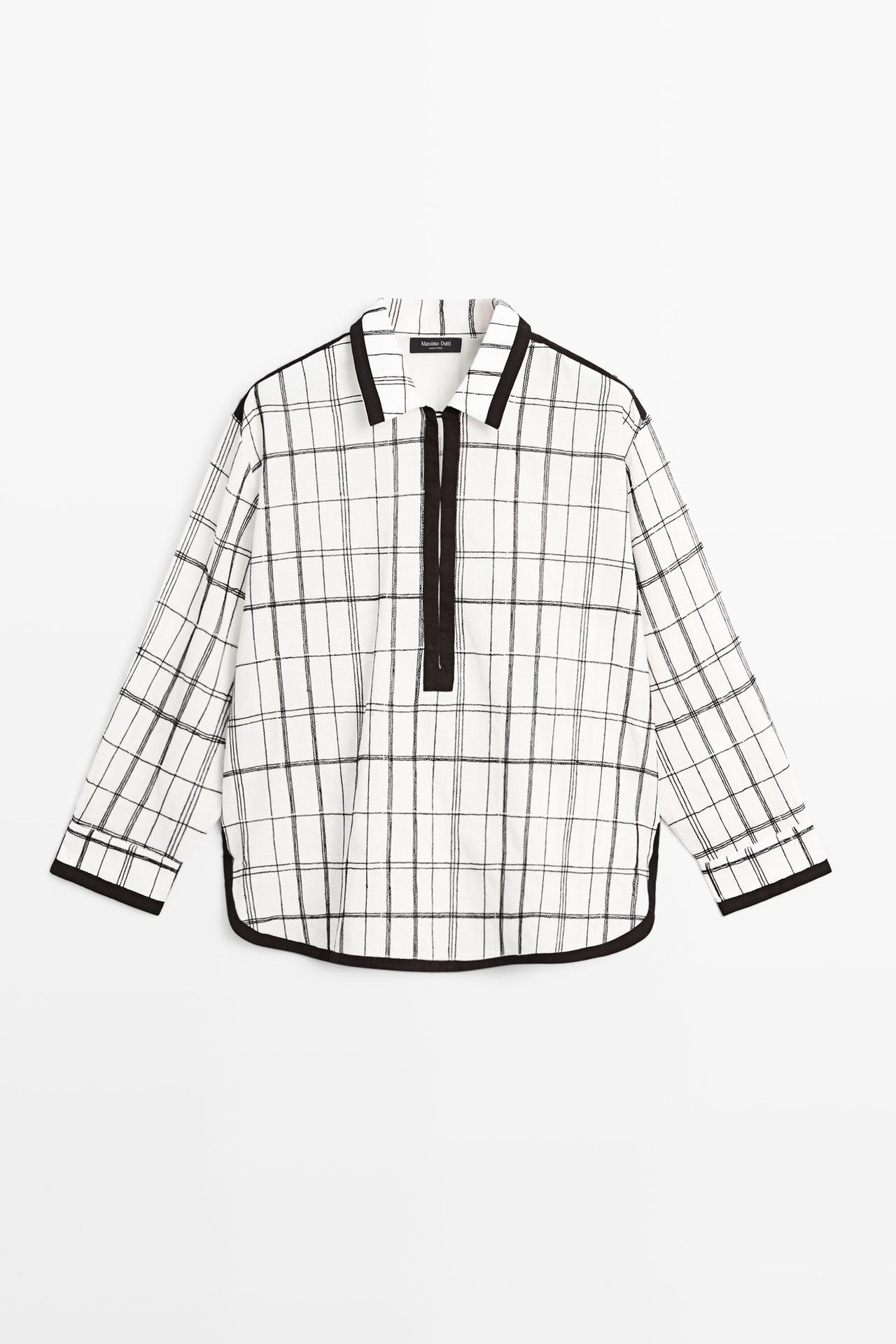 Cotton blend check shirt — WHITE