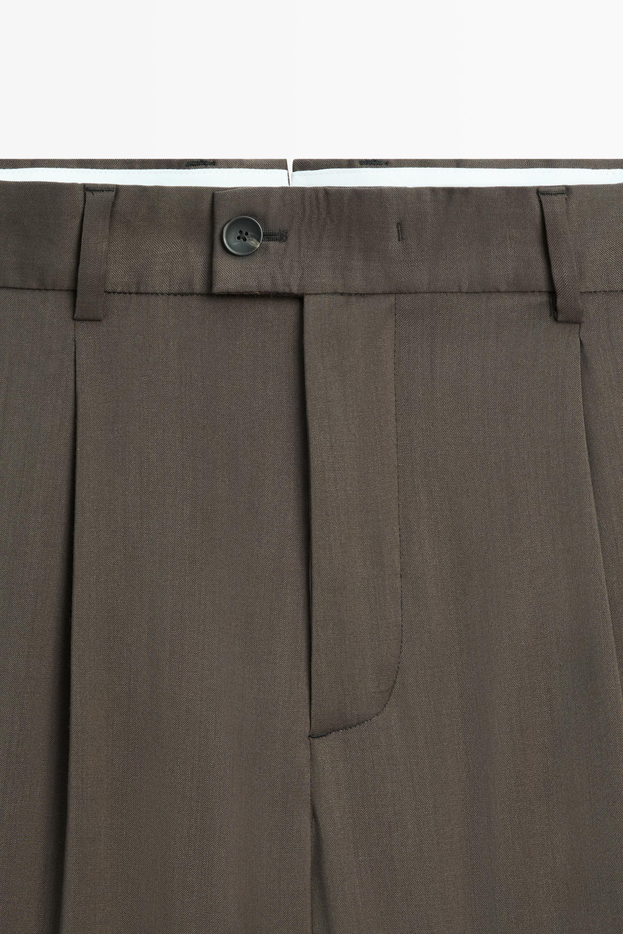 Relaxed-fit darted 100% cool wool pants — Greyish green