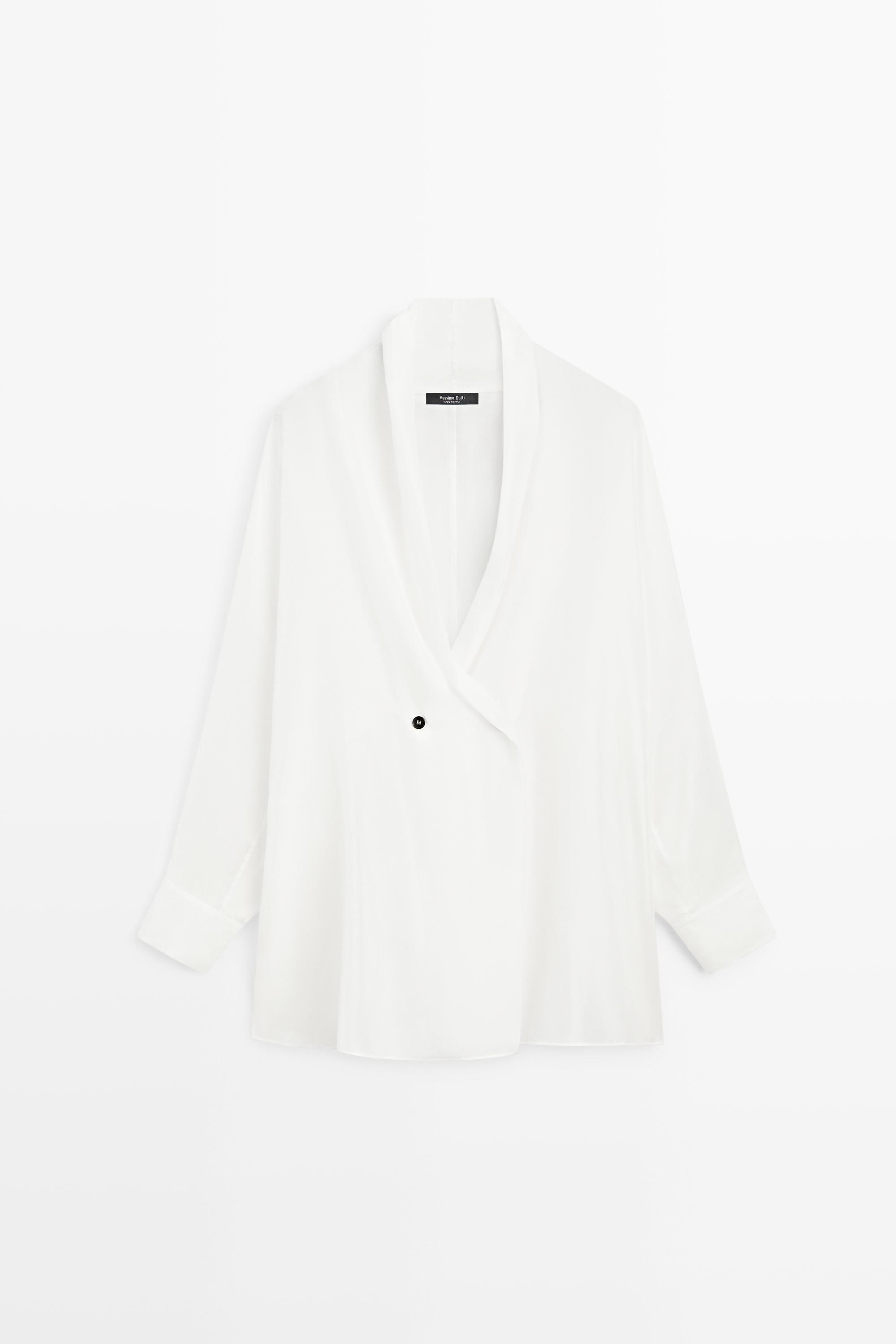 Flowing 100% silk tuxedo-style kimono — Off white