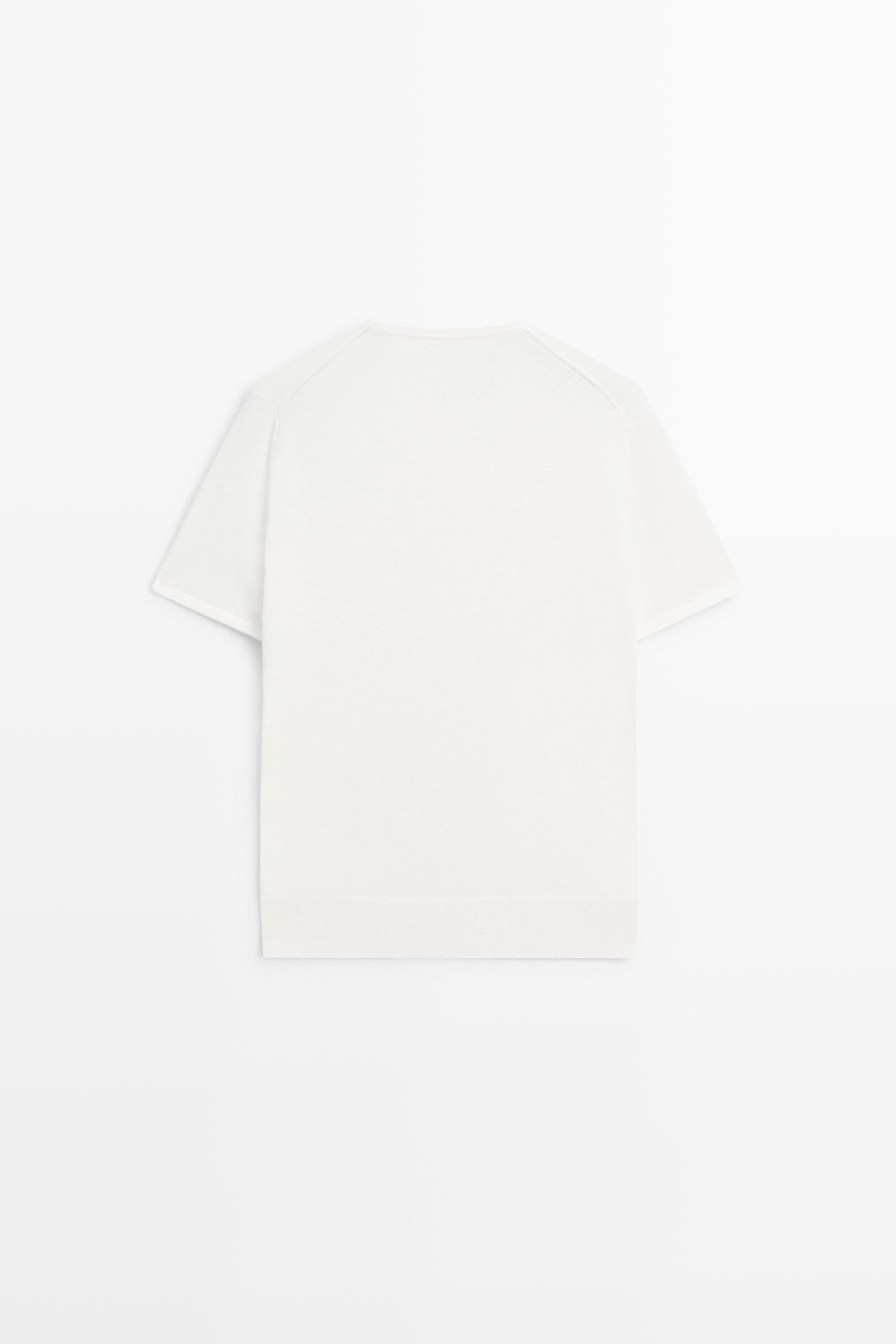 Cotton blend knit short-sleeve sweater — CREAM