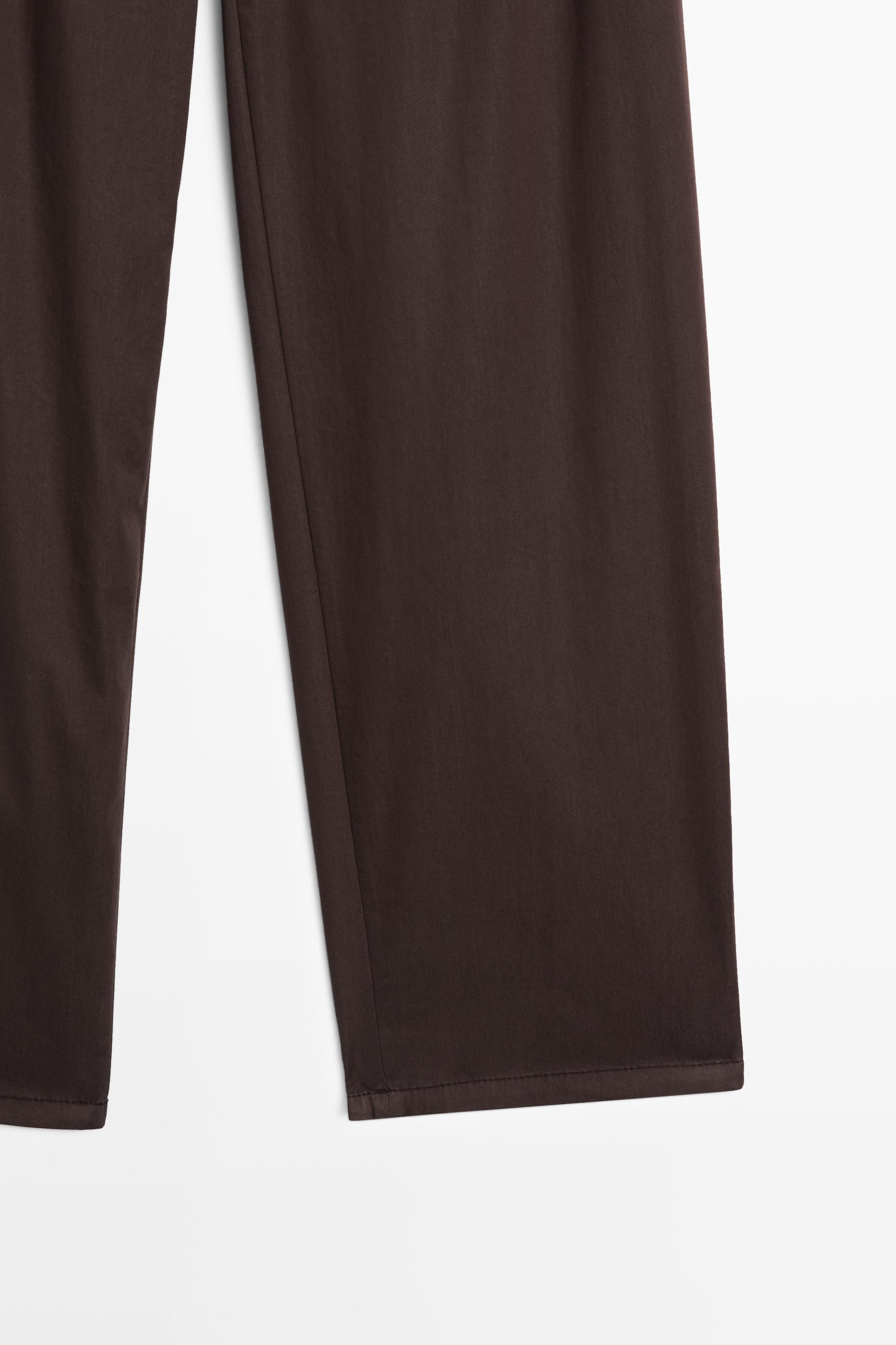 Cotton blend poplin pleated pants — Chocolate