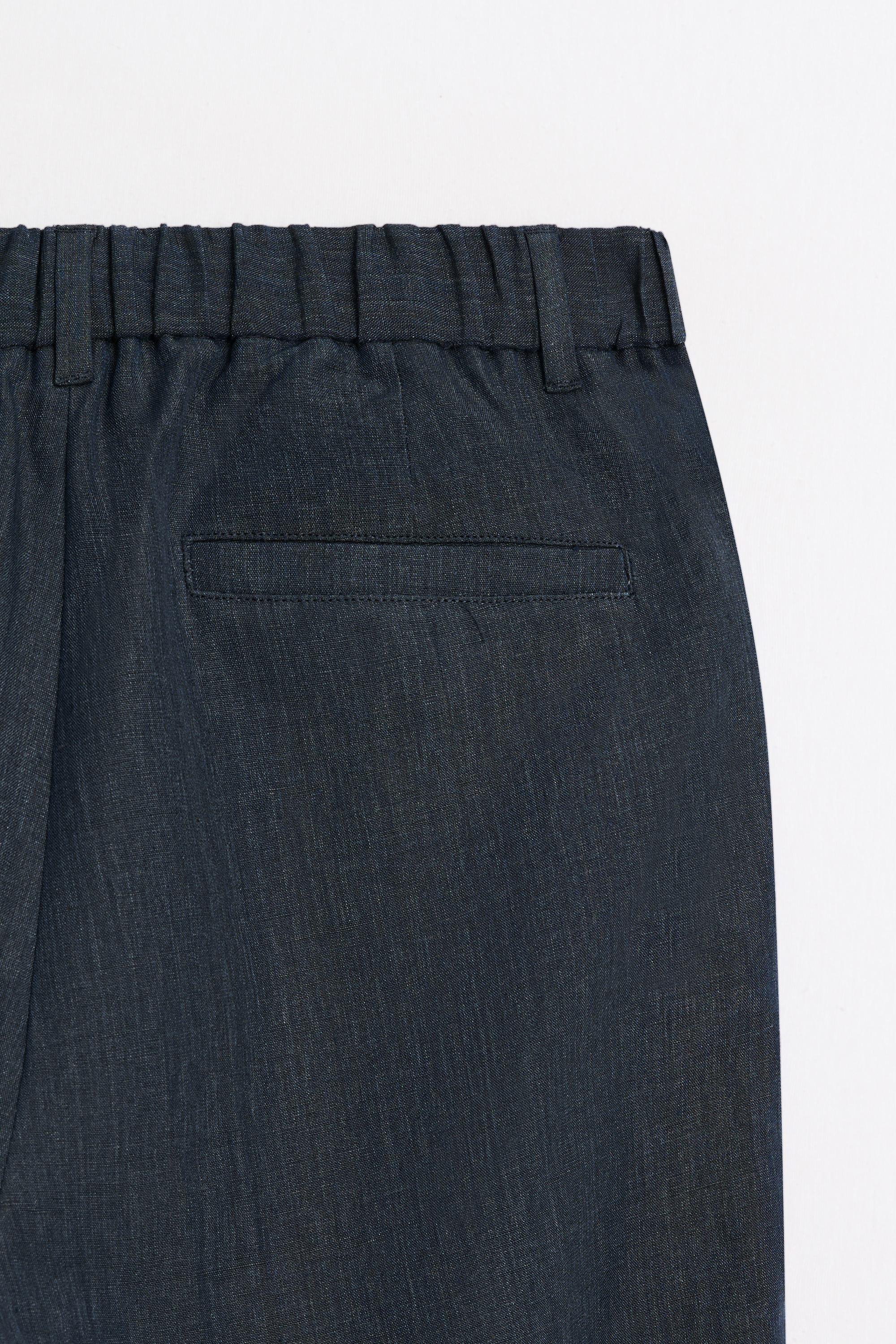 100% Linen Elastic-Waist Pants — NAVY BLUE