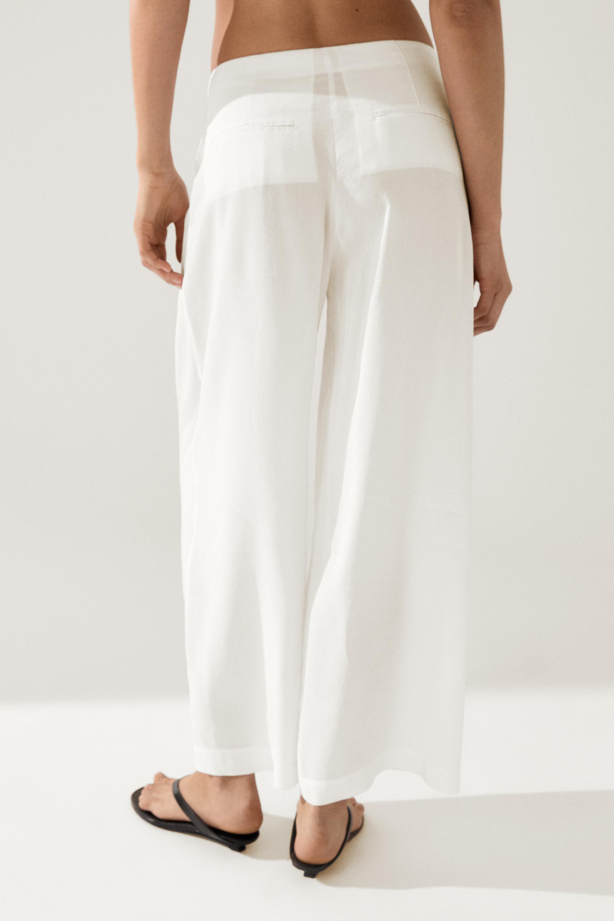Flowing linen blend trousers — Off white