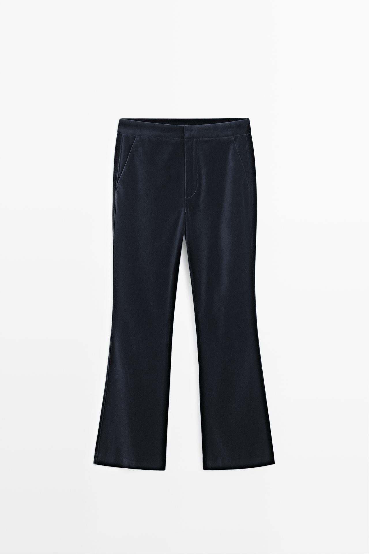 Velvet skinny flare fit pants — Dark Blue