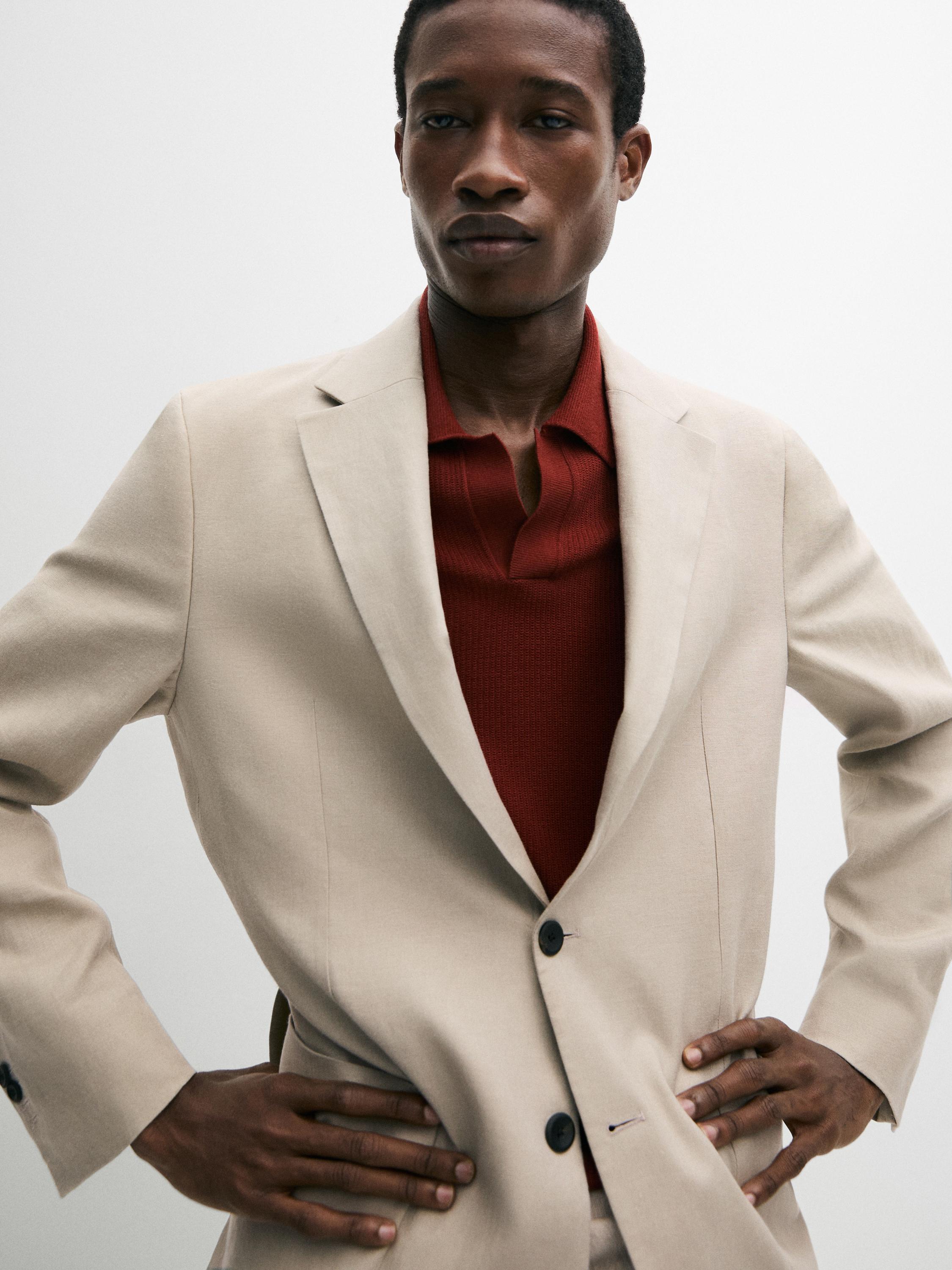 100% linen suit blazer — BEIGE
