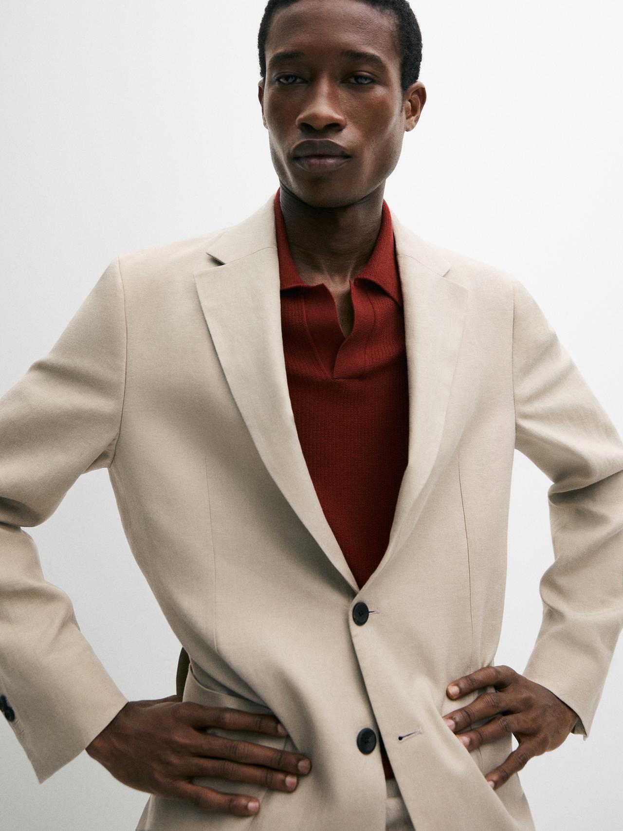 100% linen suit blazer — BEIGE