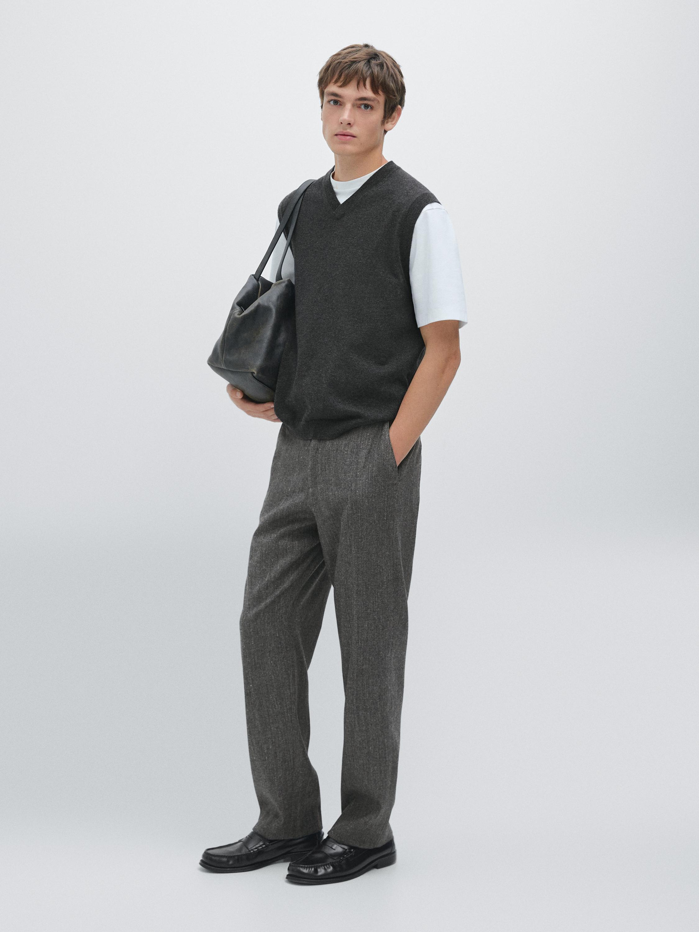 Straight-leg wool blend trousers