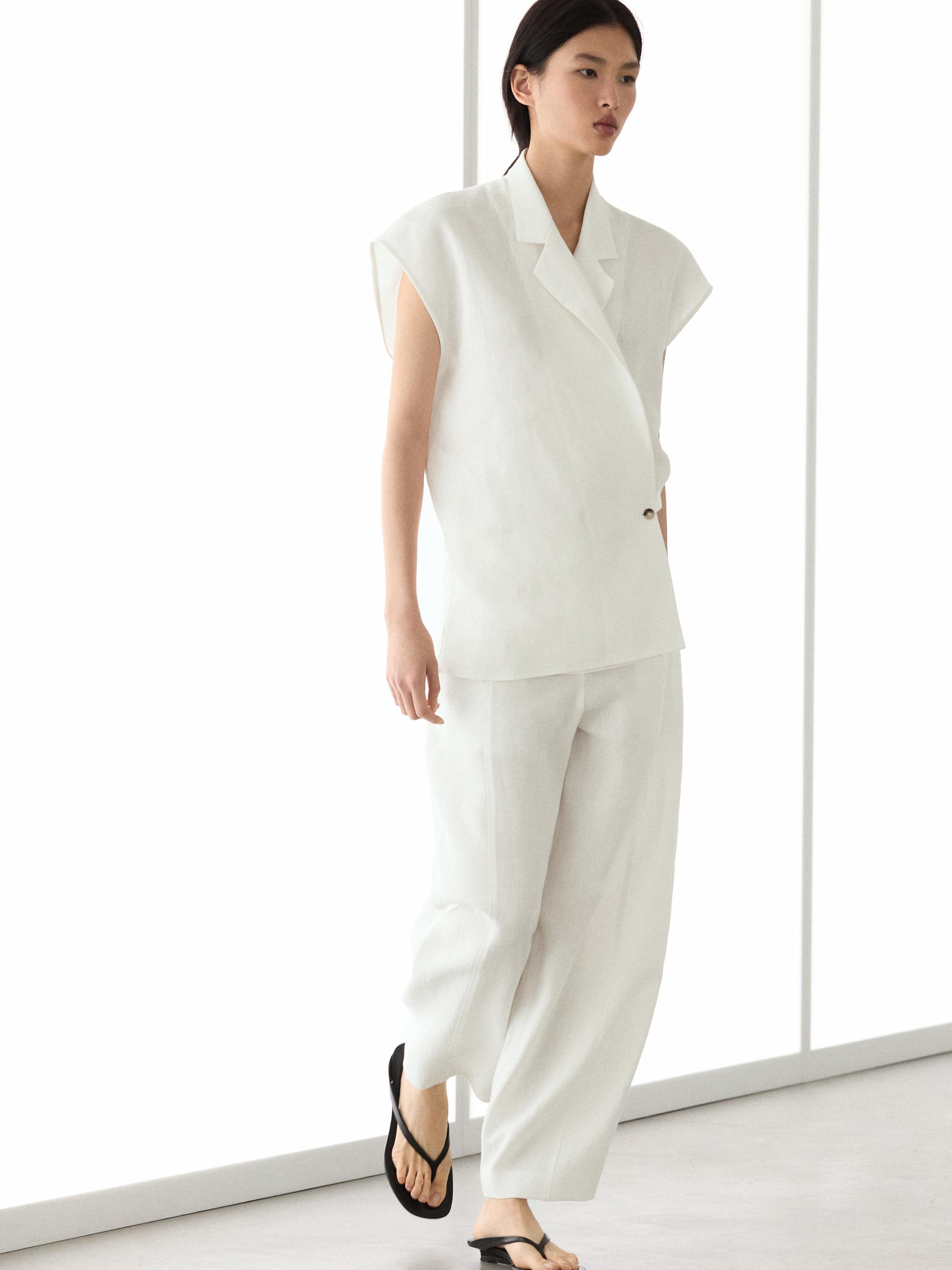 Linen barrel fit pants — Off white