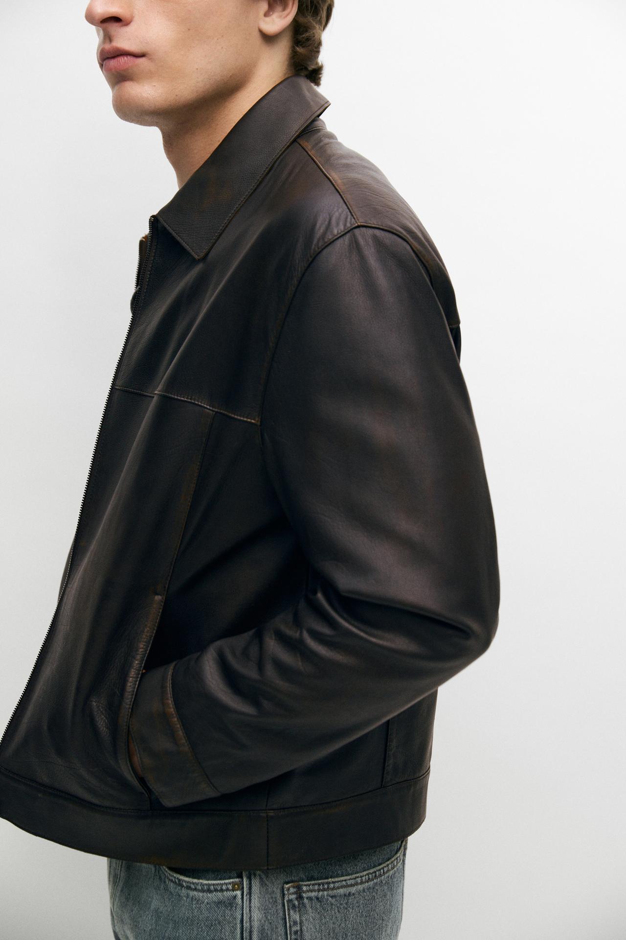Jacket with Nappa Leather Collar Detail — BROWN