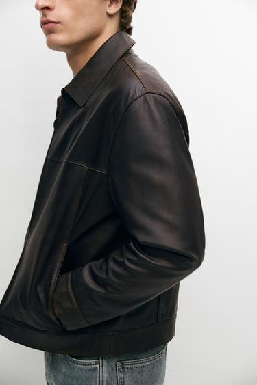 Jacket with Nappa Leather Collar Detail — BROWN 8