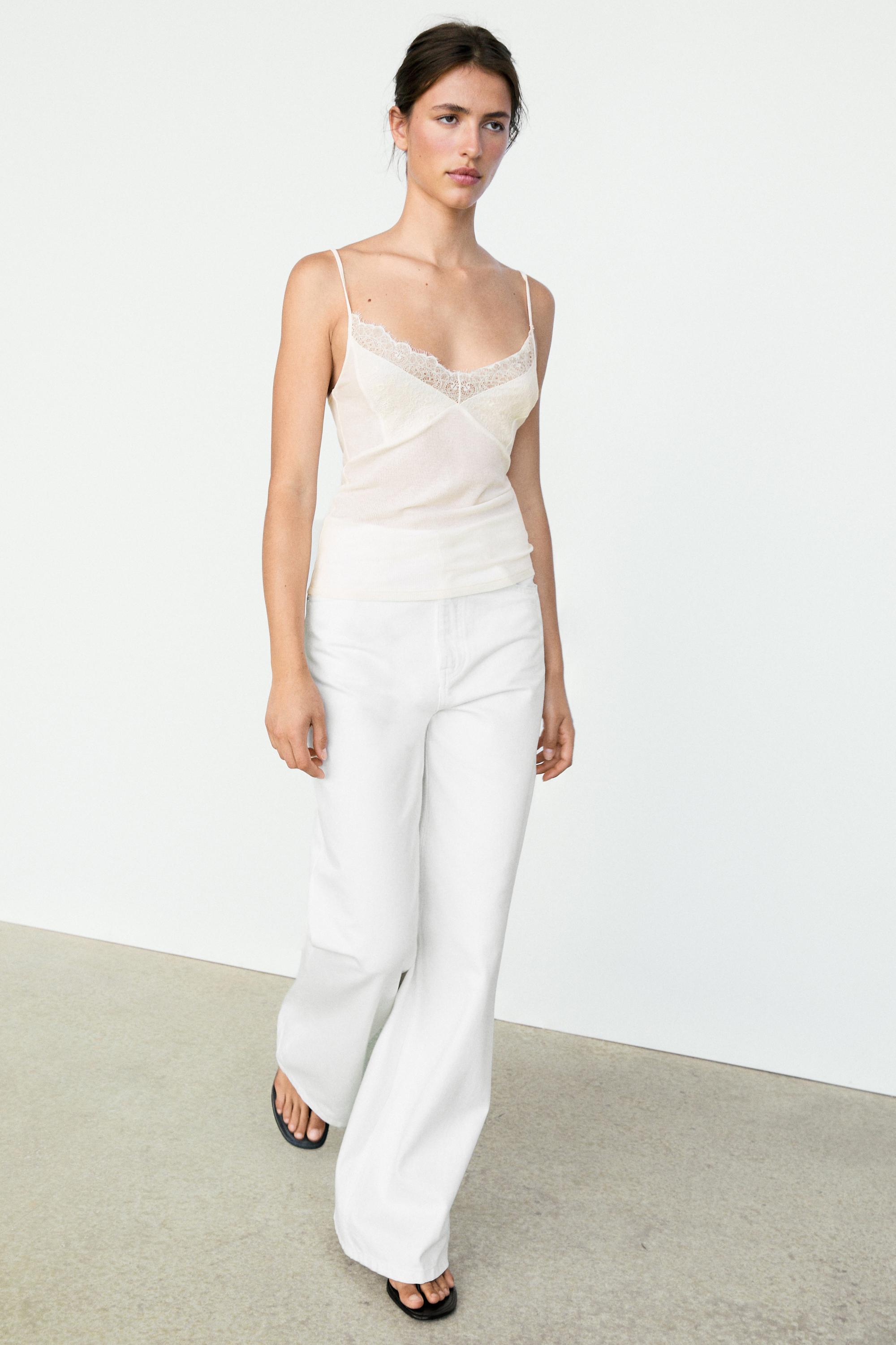 Strappy top with lace detail — CREAM
