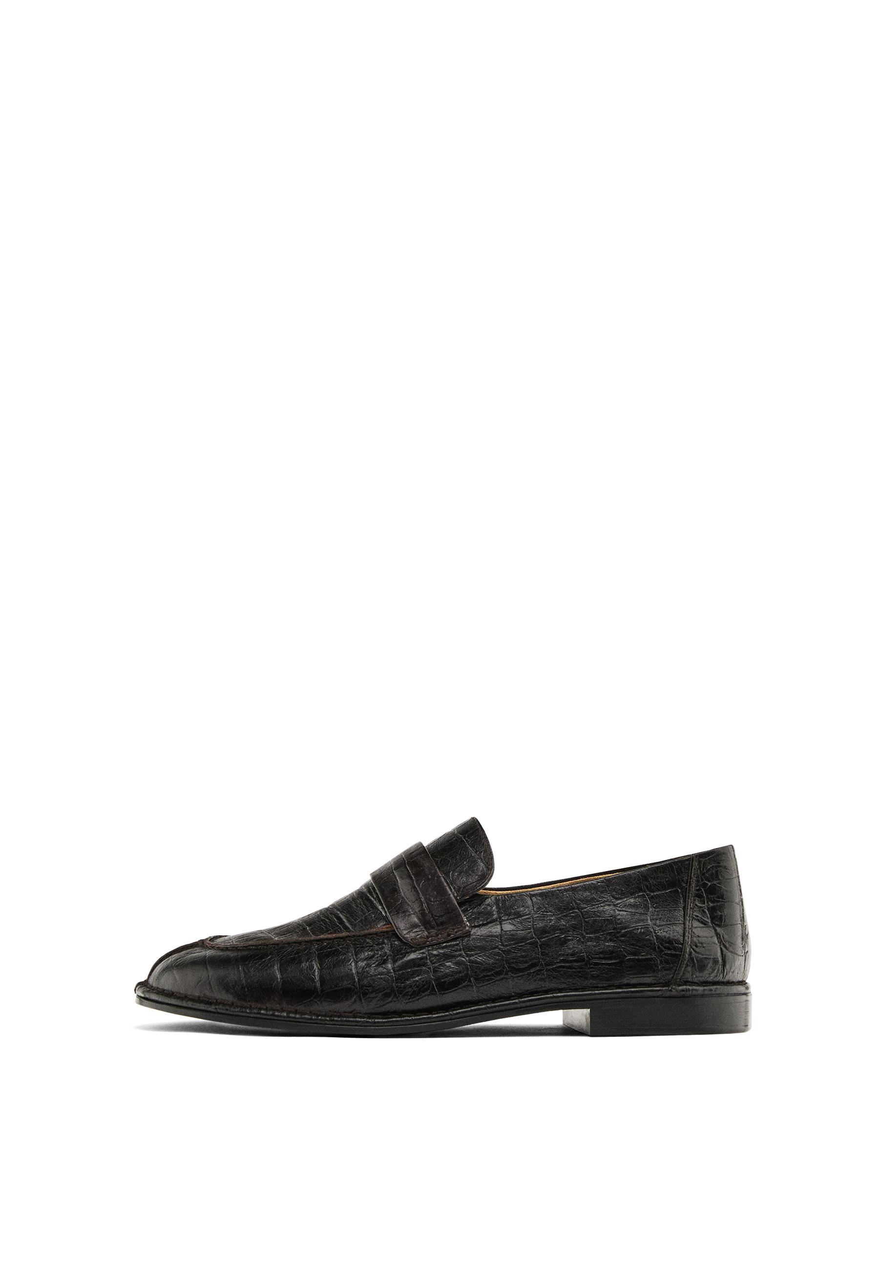 Mock croc embossed loafers — BROWN