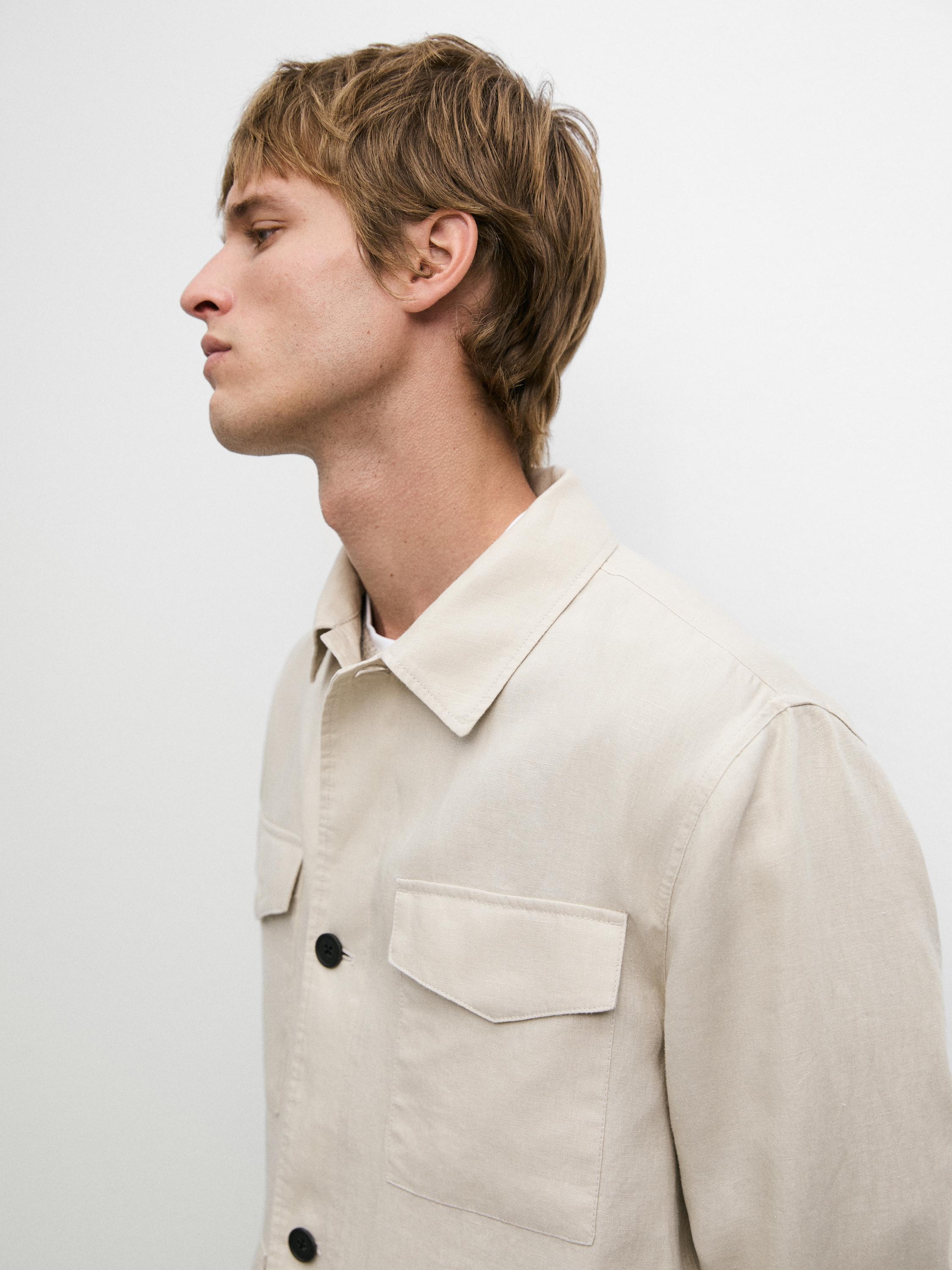 Lightweight linen jacket with pockets — STONE