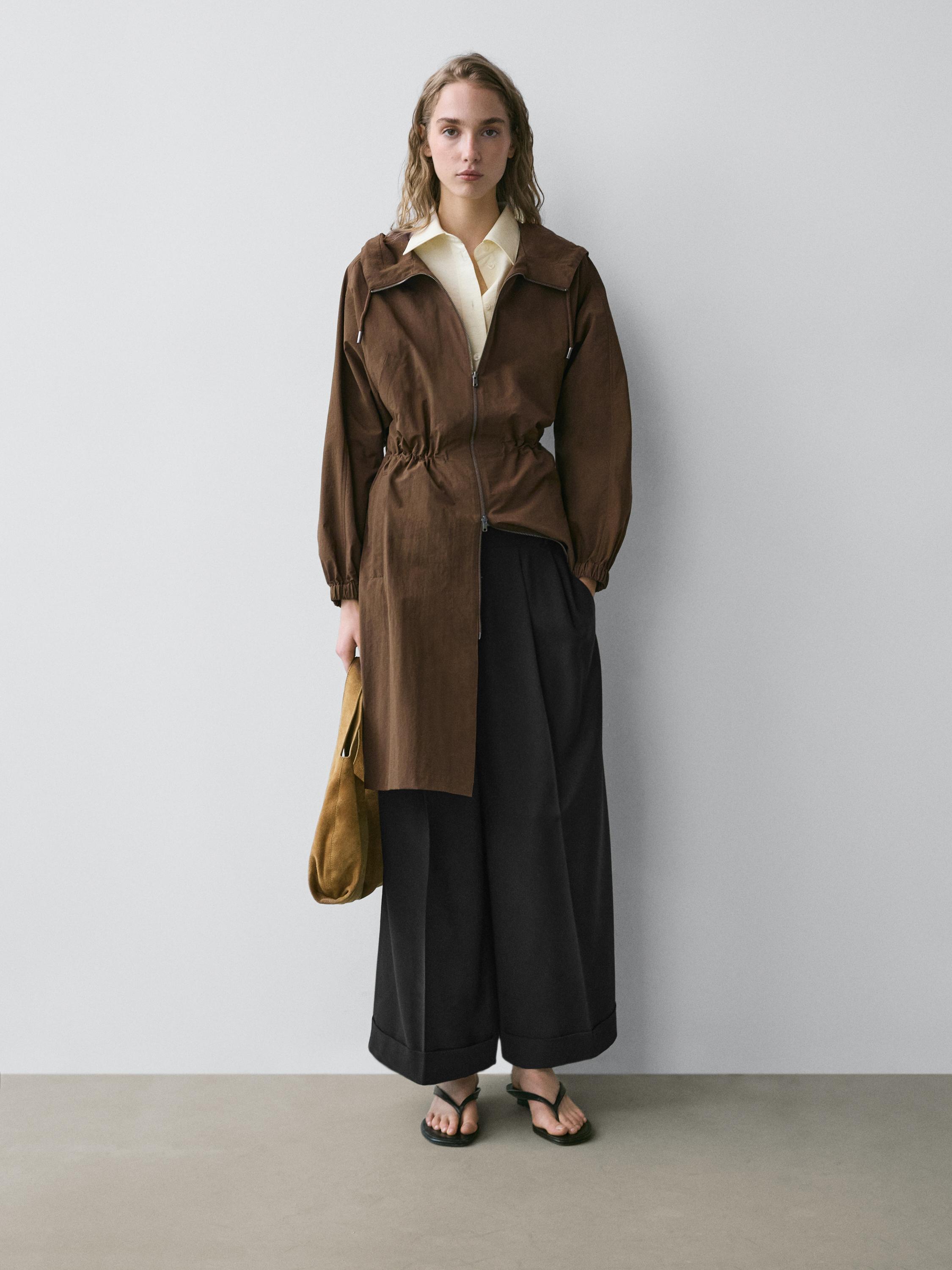 Long technical fabric parka — BROWN