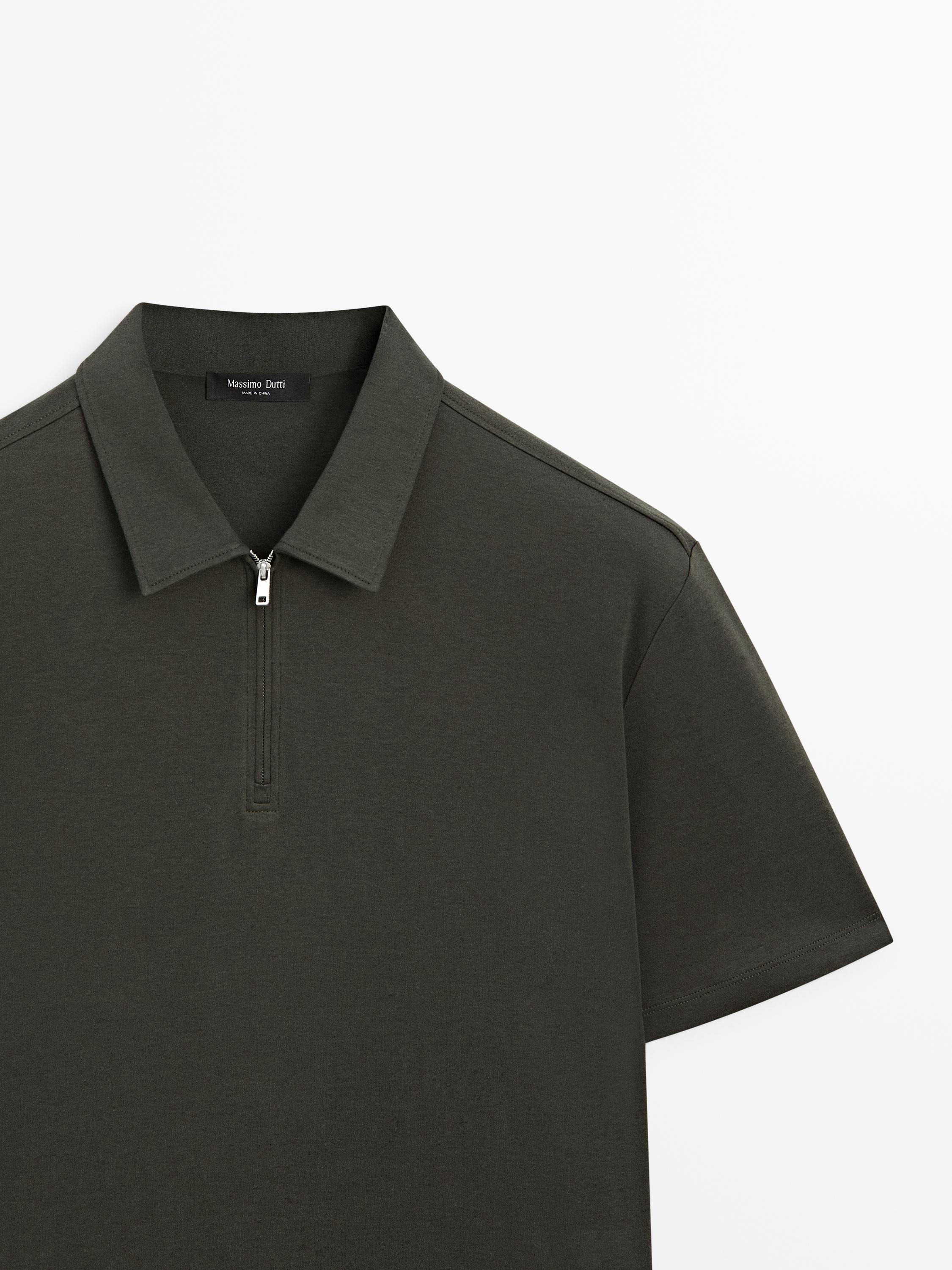 Short sleeve polo shirt with zip detail — DARK GREEN
