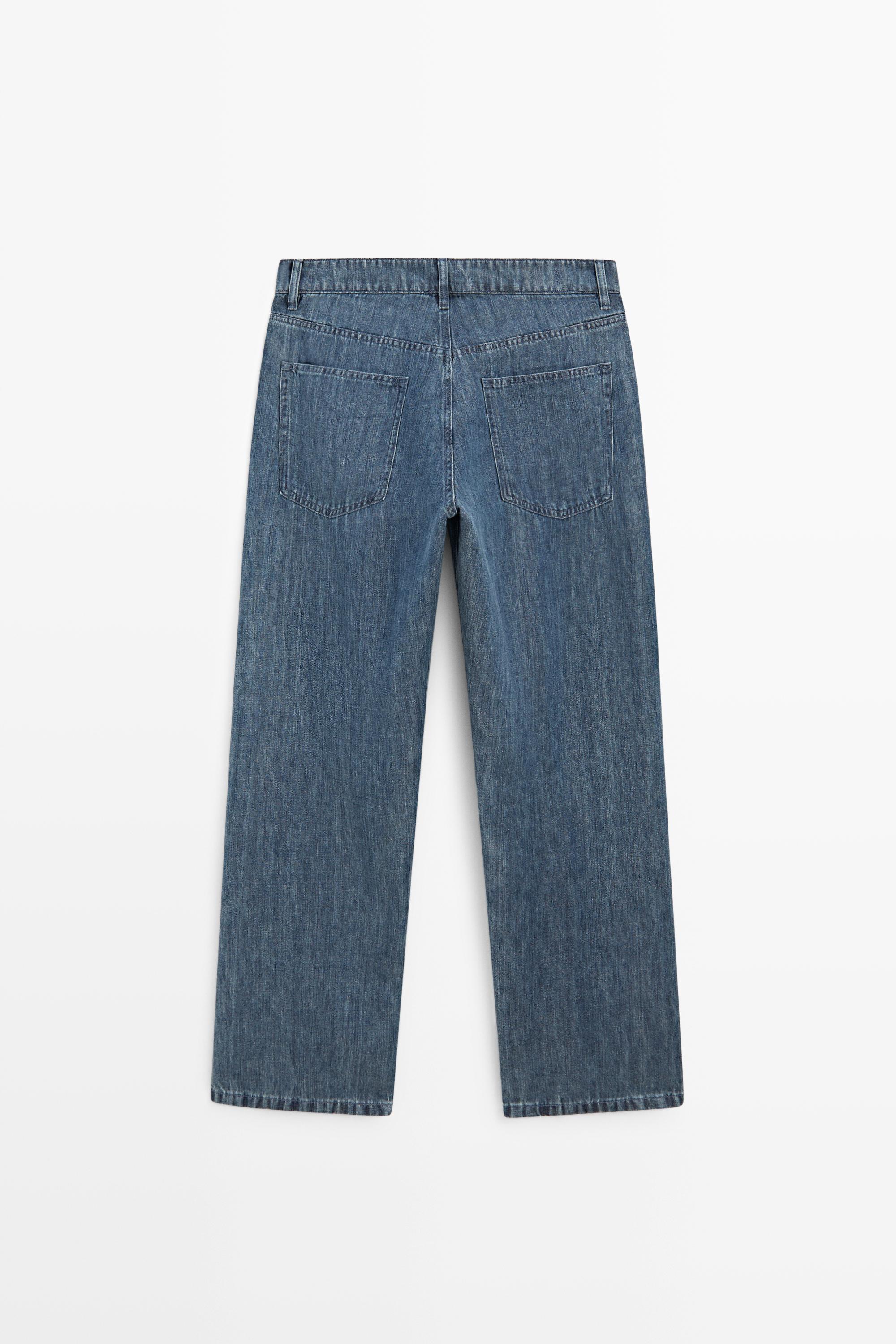 100% linen wide-leg jeans — DARK BLUE