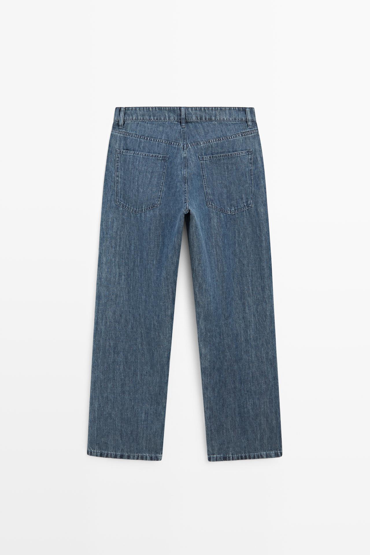 100% linen wide-leg jeans — DARK BLUE